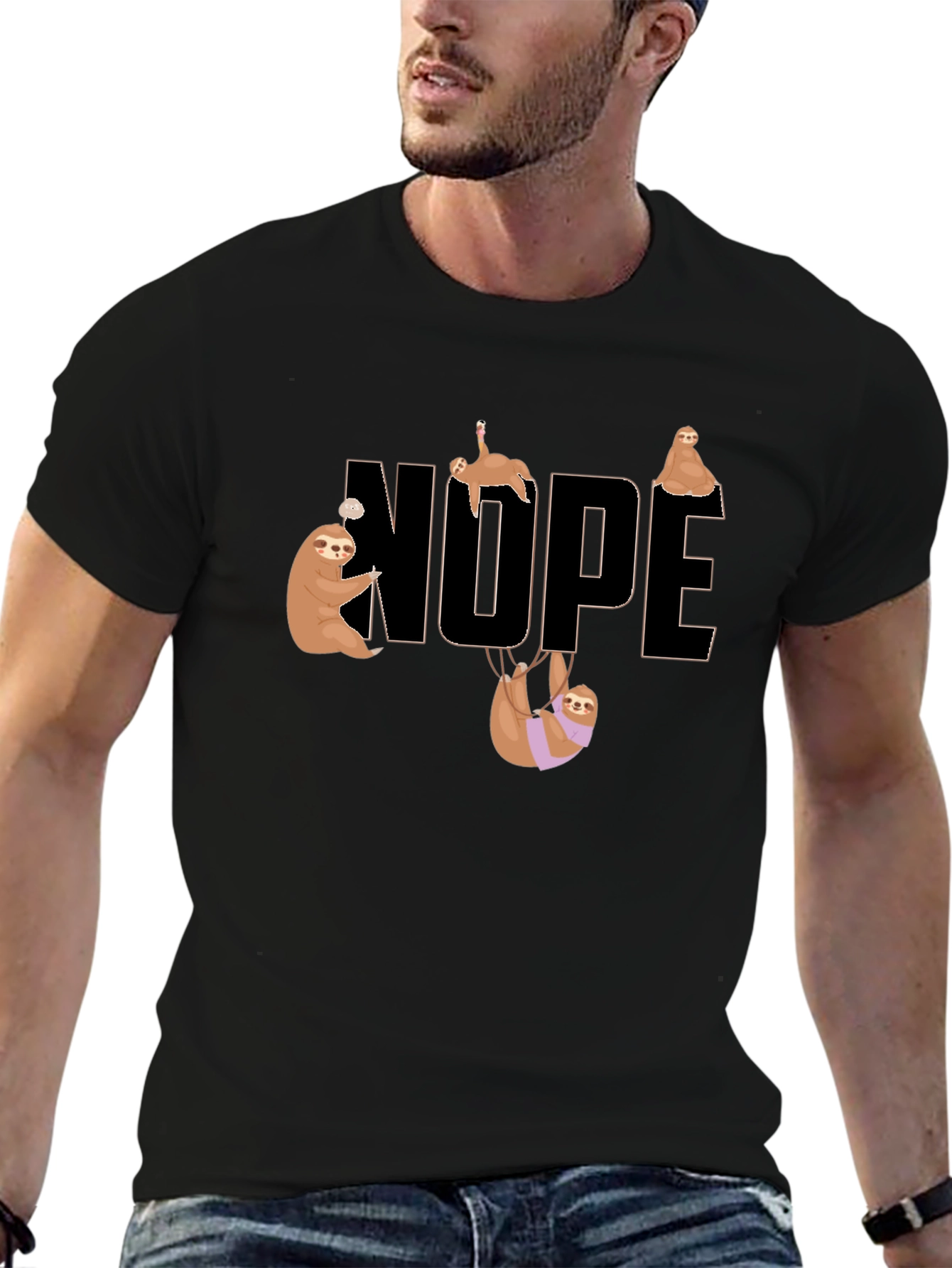 Black Nope Sloth Graphic T-Shirt view 6