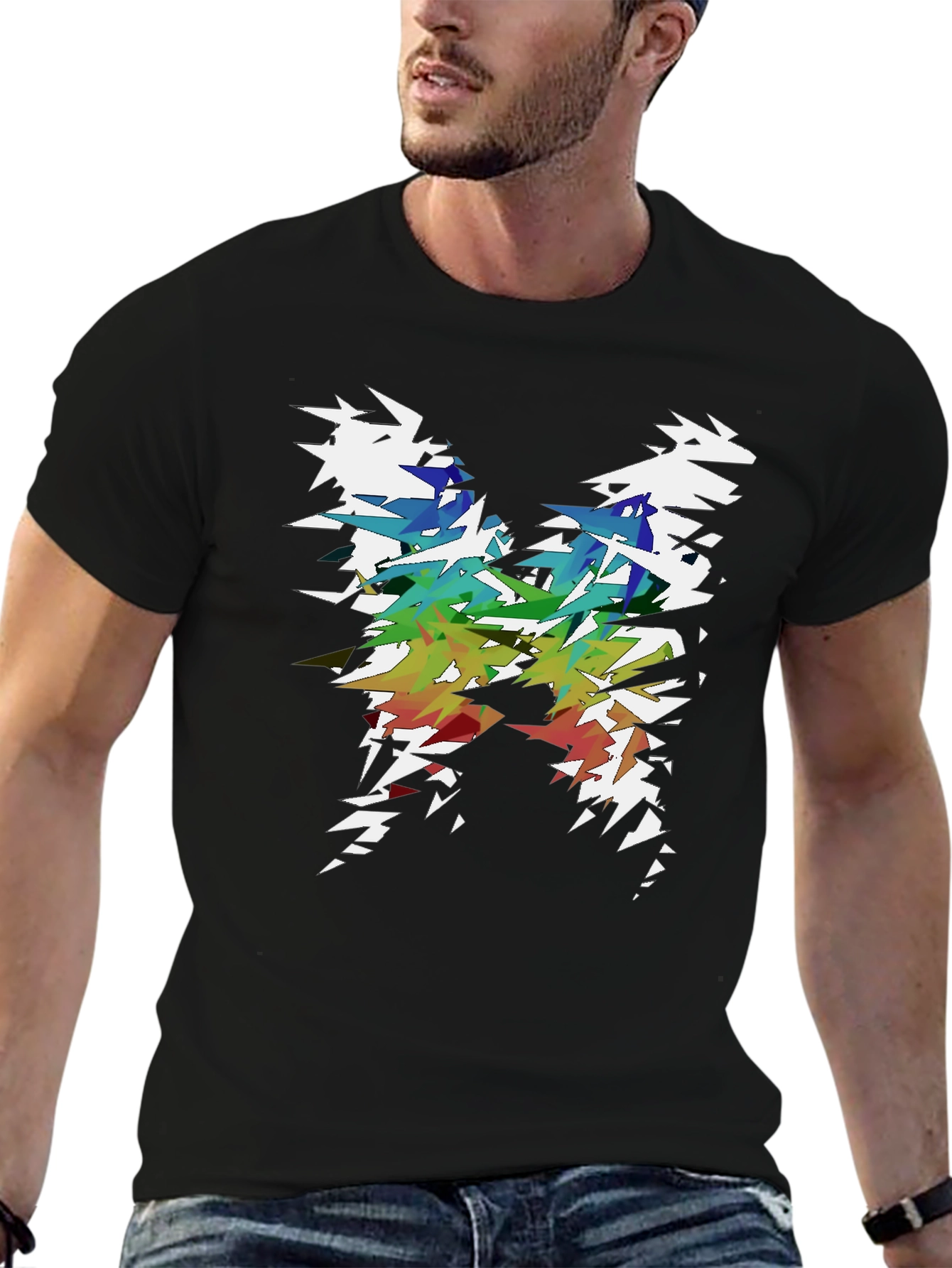 Black Abstract Geometric Rainbow Tee view 6
