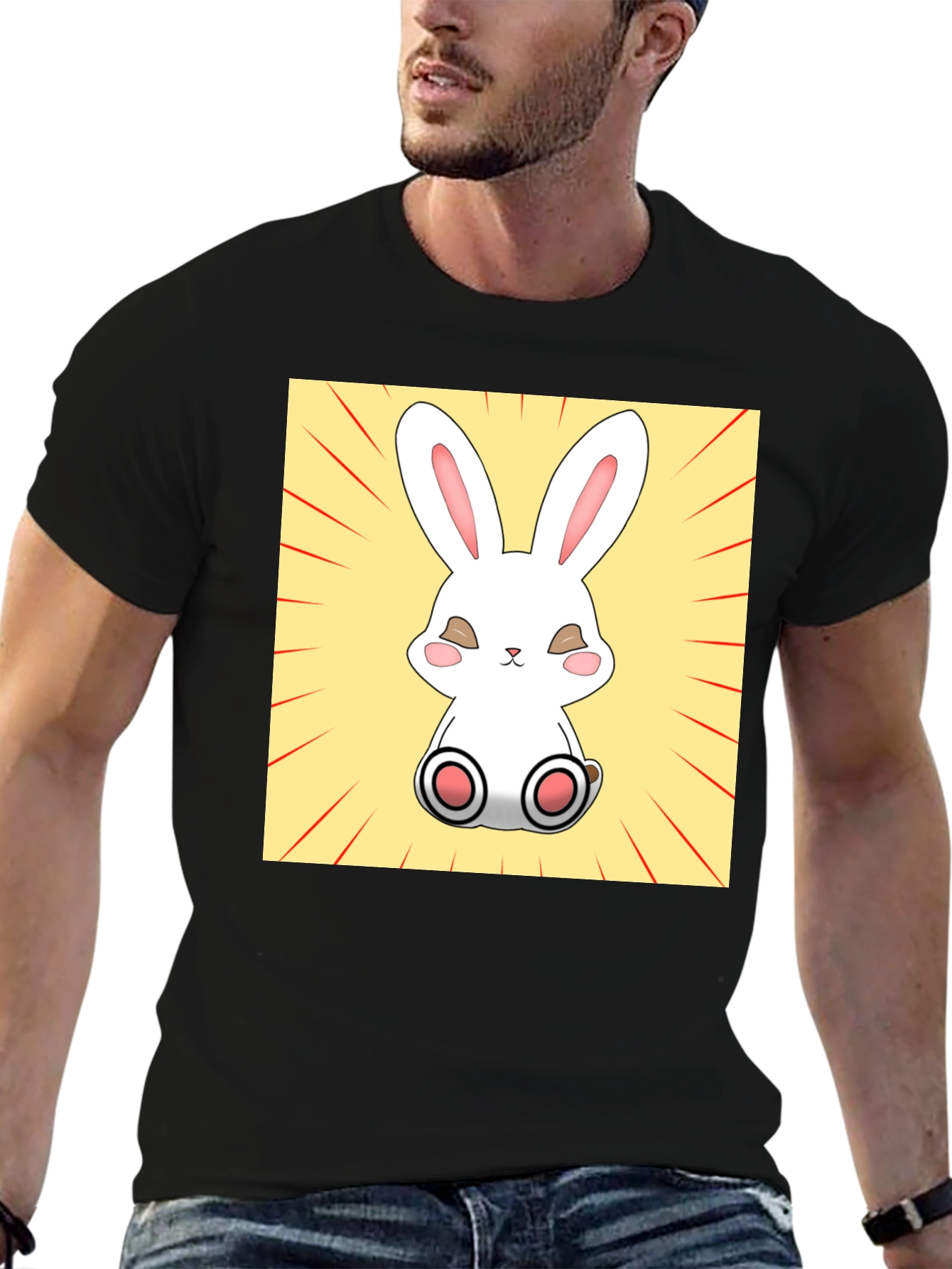 Cute Bunny Graphic Tee - Black Cotton T-Shirt - 6
