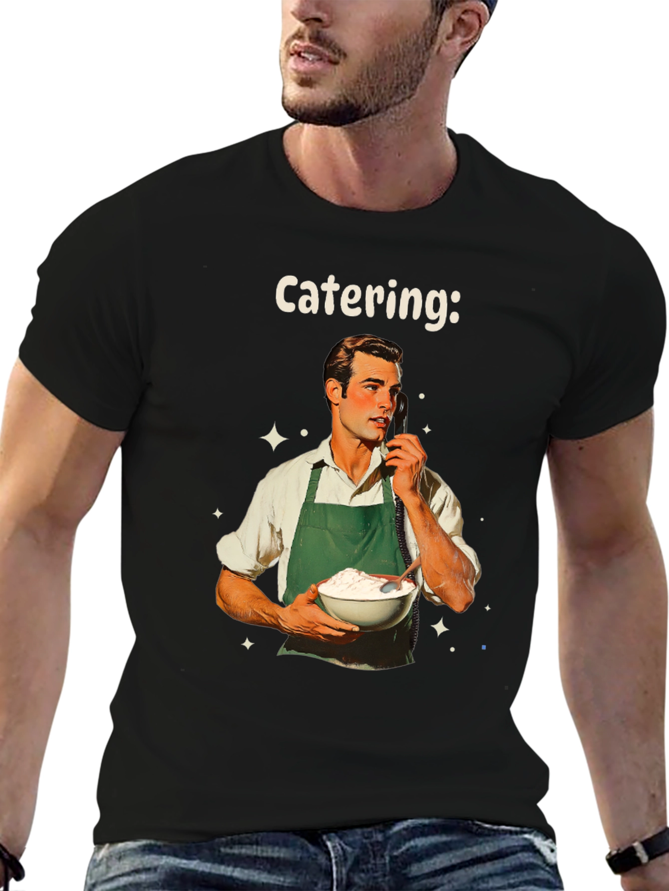 Black Retro Catering T-Shirt - Vintage Food Service Style view 6