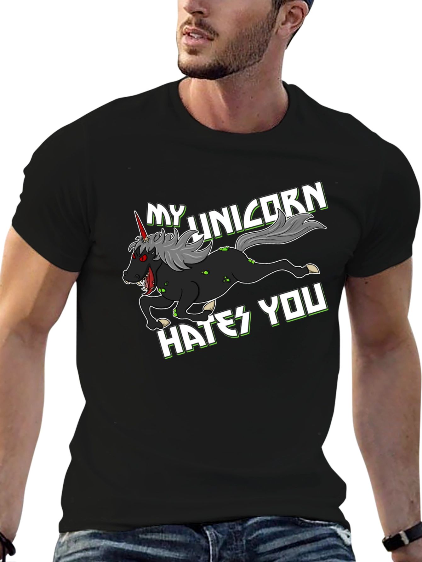 Black My Unicorn Hates You T-Shirt view 6