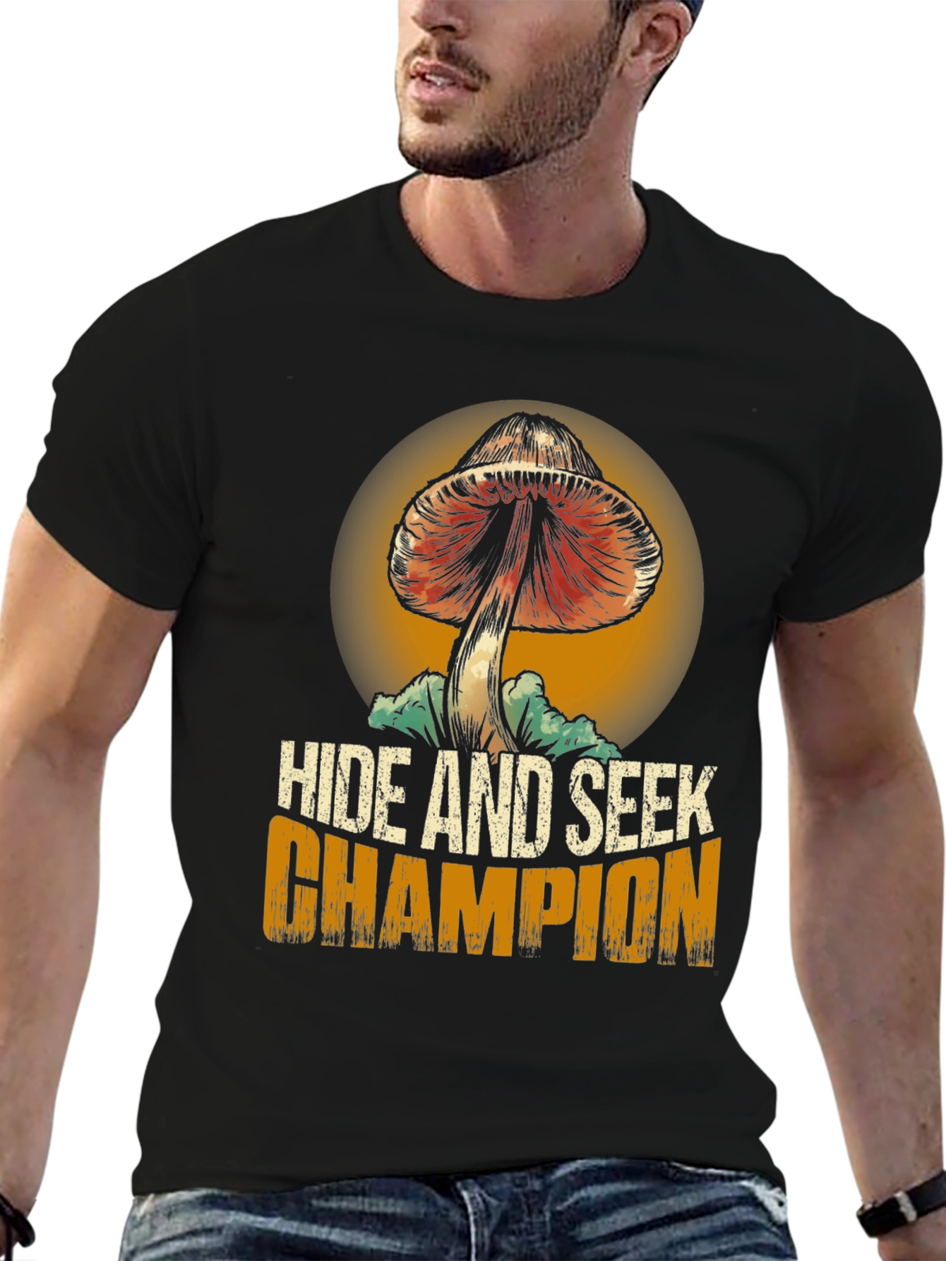 Black Hide and Seek Champion Mushroom Graphic T-Shirt view 6