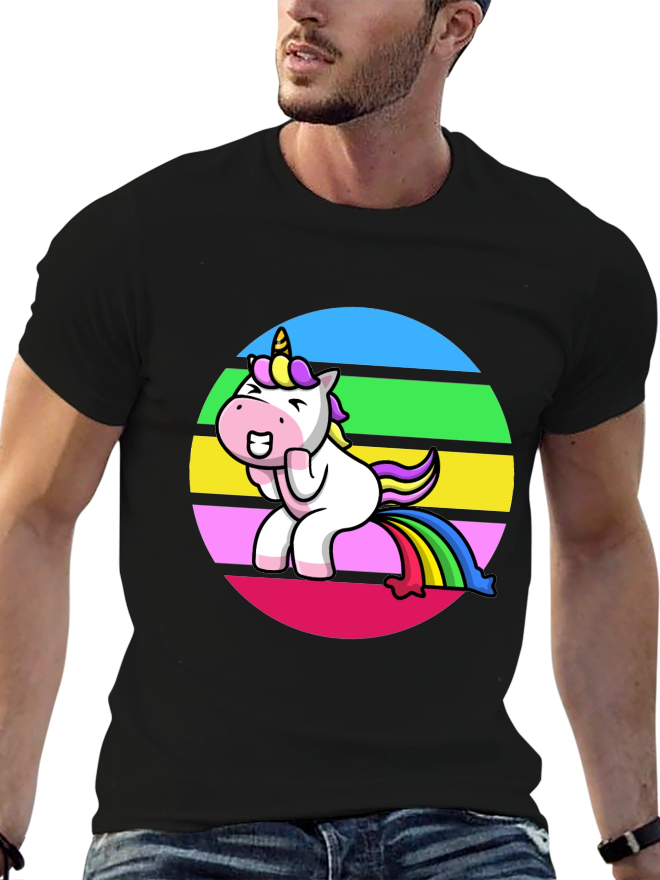 Black Unicorn Rainbow Humor Graphic Tee view 6
