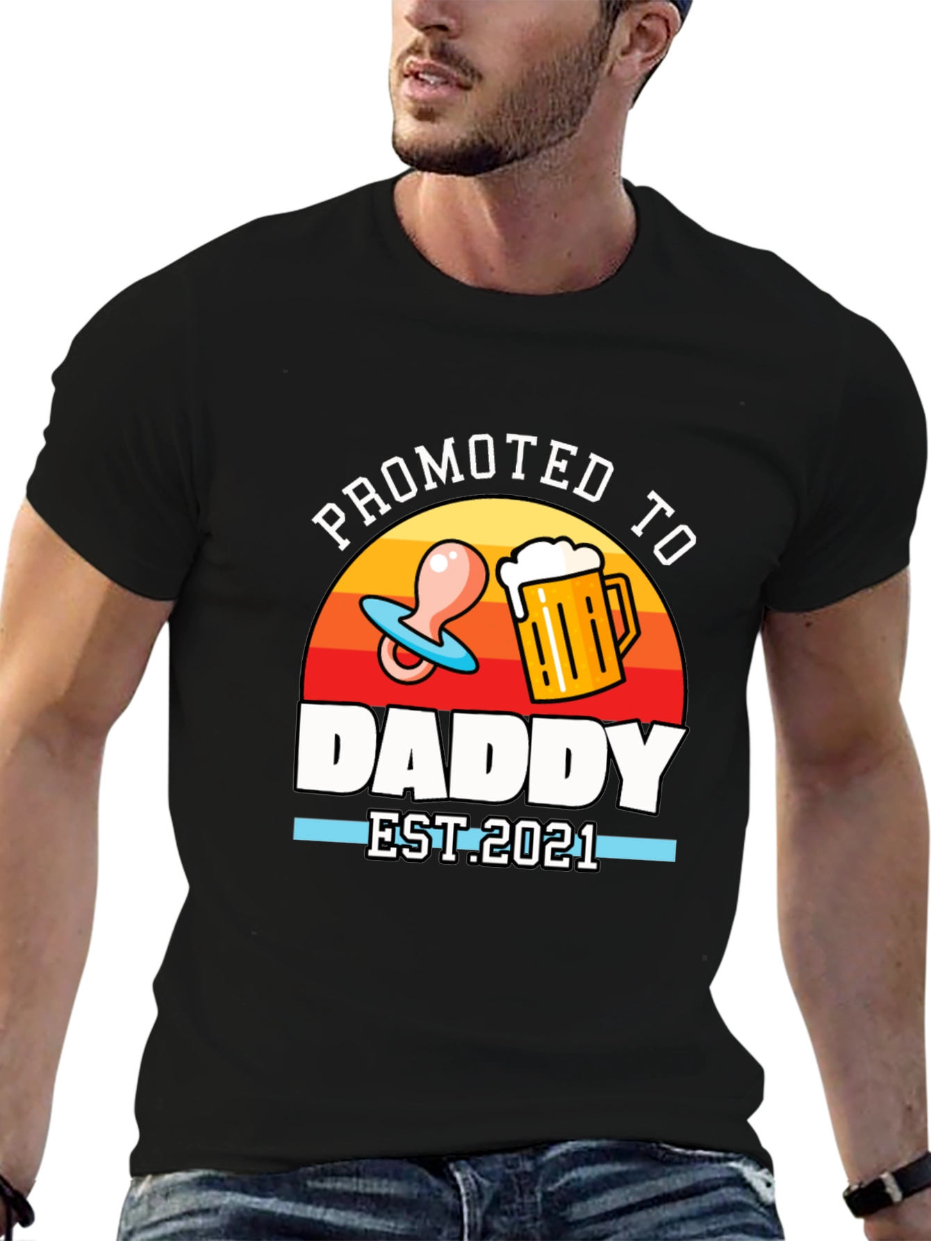 Black Promoted to Daddy EST 2021 T-Shirt view 6