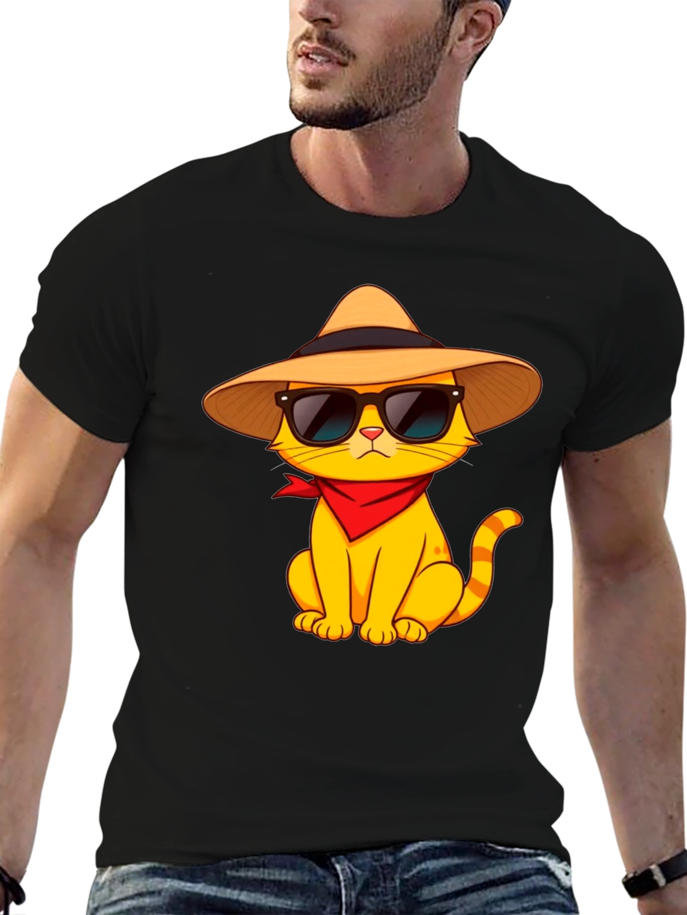 Black Cool Cat T-Shirt - Stylish Graphic Tee view 6