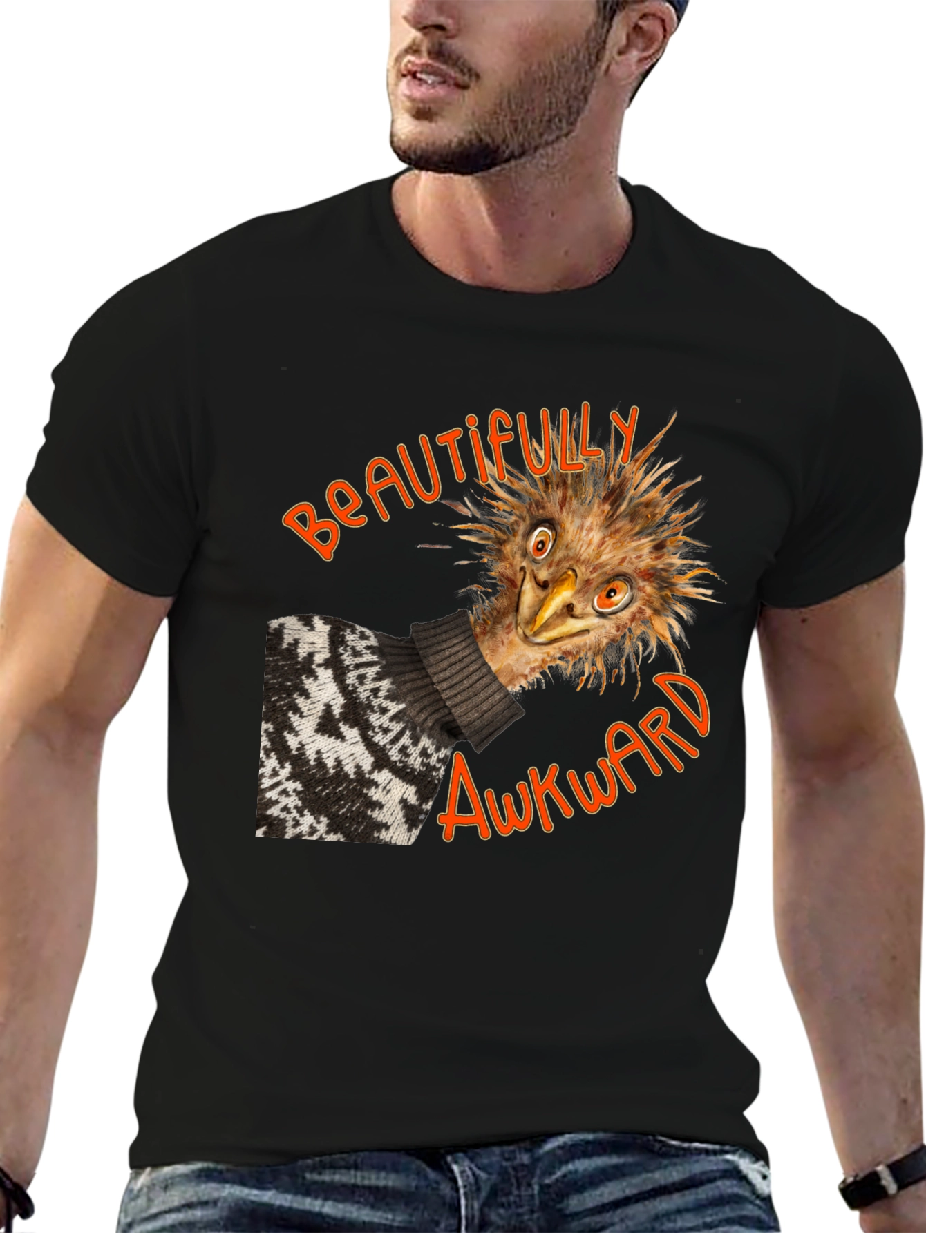 Black Beautifully Awkward Emu Graphic Tee view 6