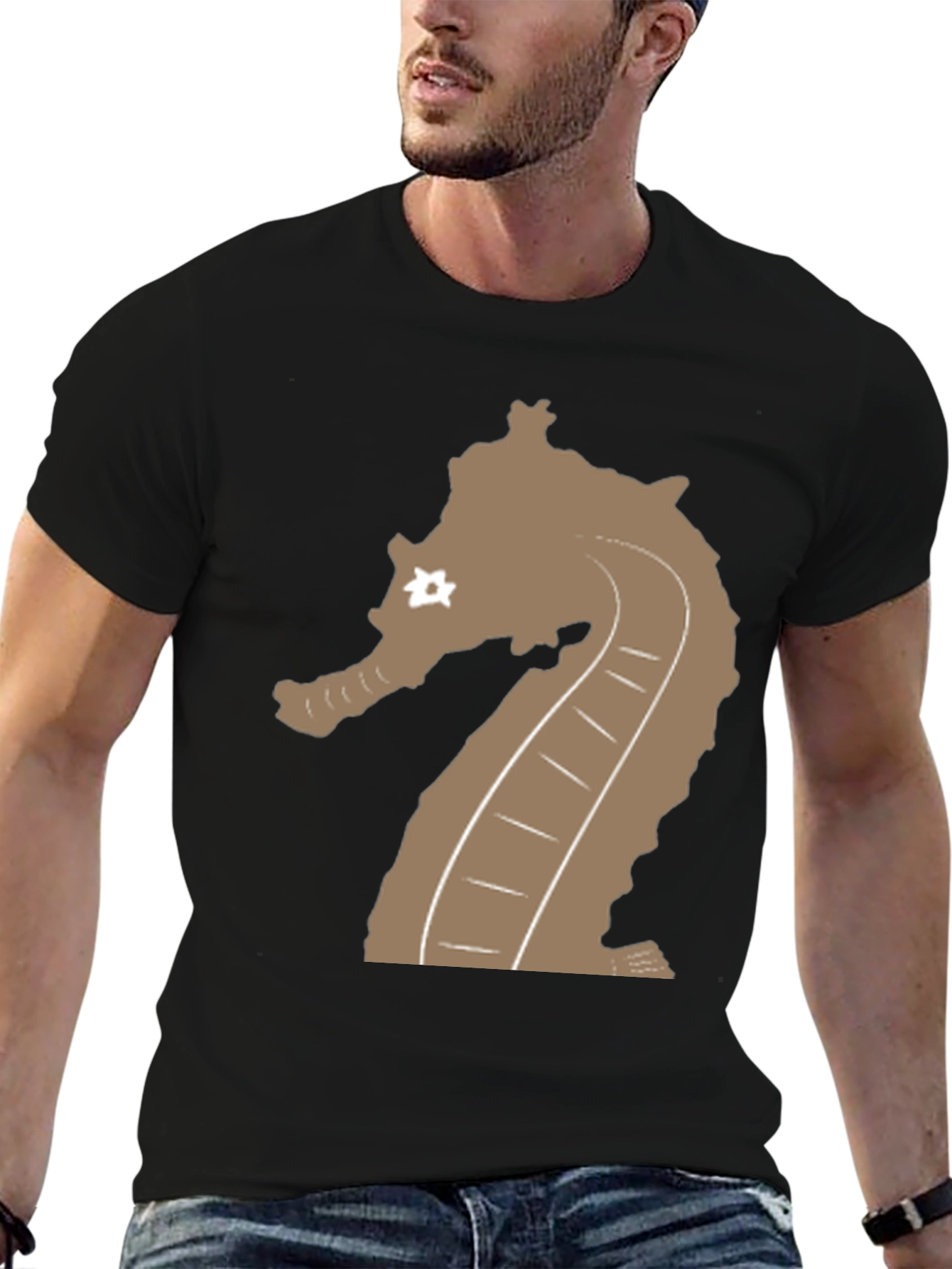 Black Black T-Shirt with Seahorse Graphic view 6