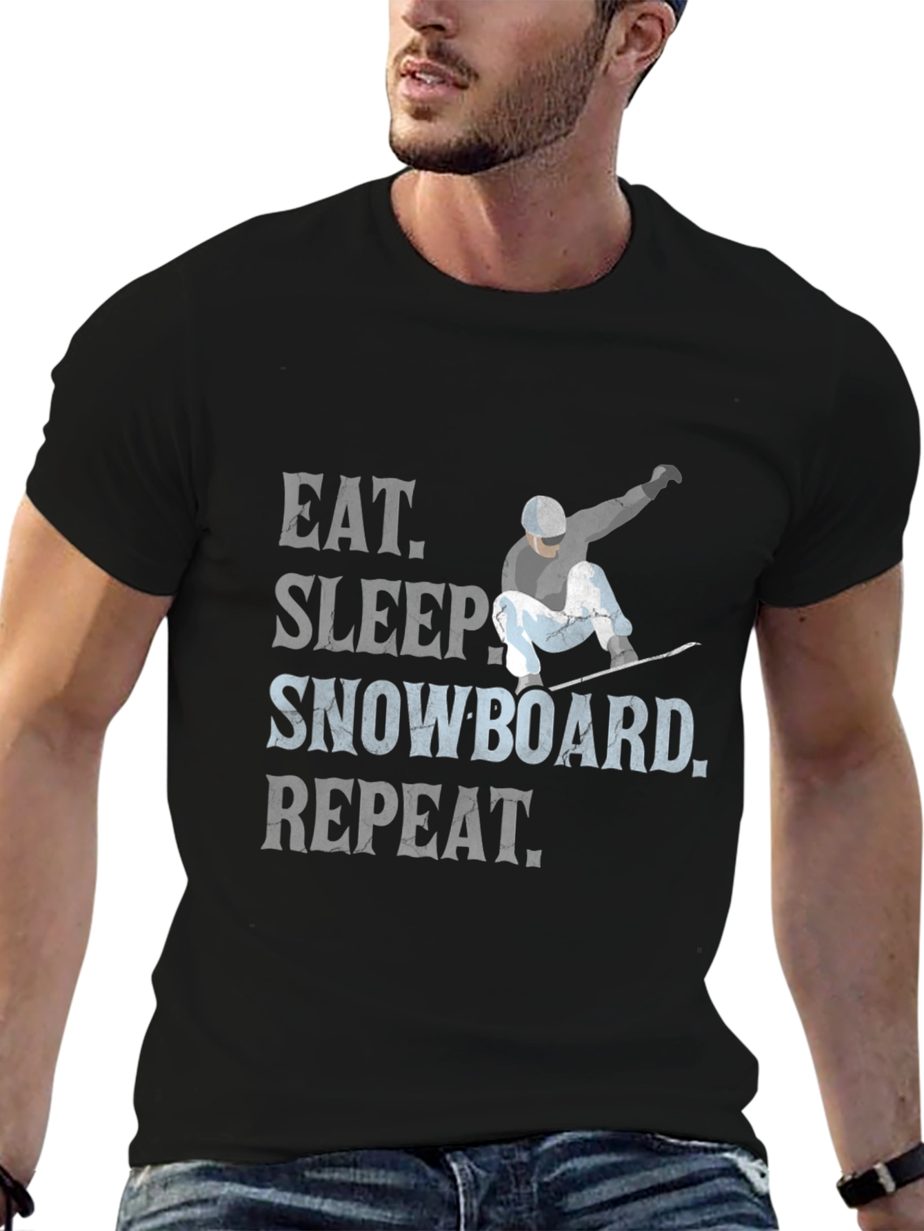 Black Eat Sleep Snowboard Repeat T-Shirt view 6