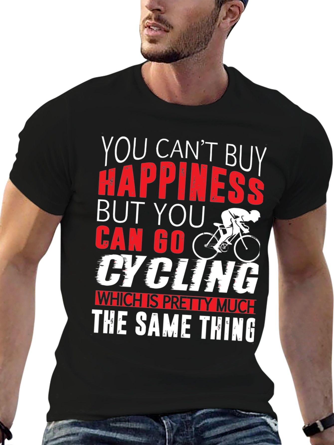 Black Cycling Happiness T-Shirt | Bike Lover Gift view 6