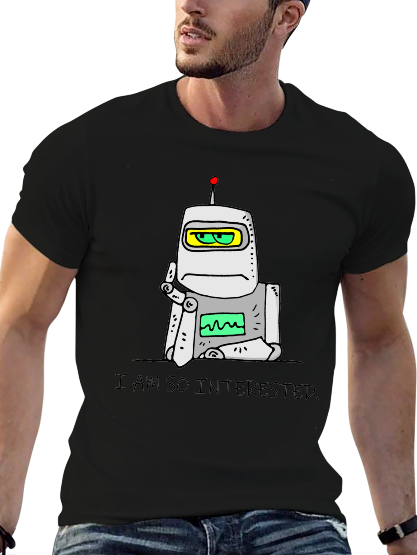 Black Interested Robot Graphic T-Shirt view 6