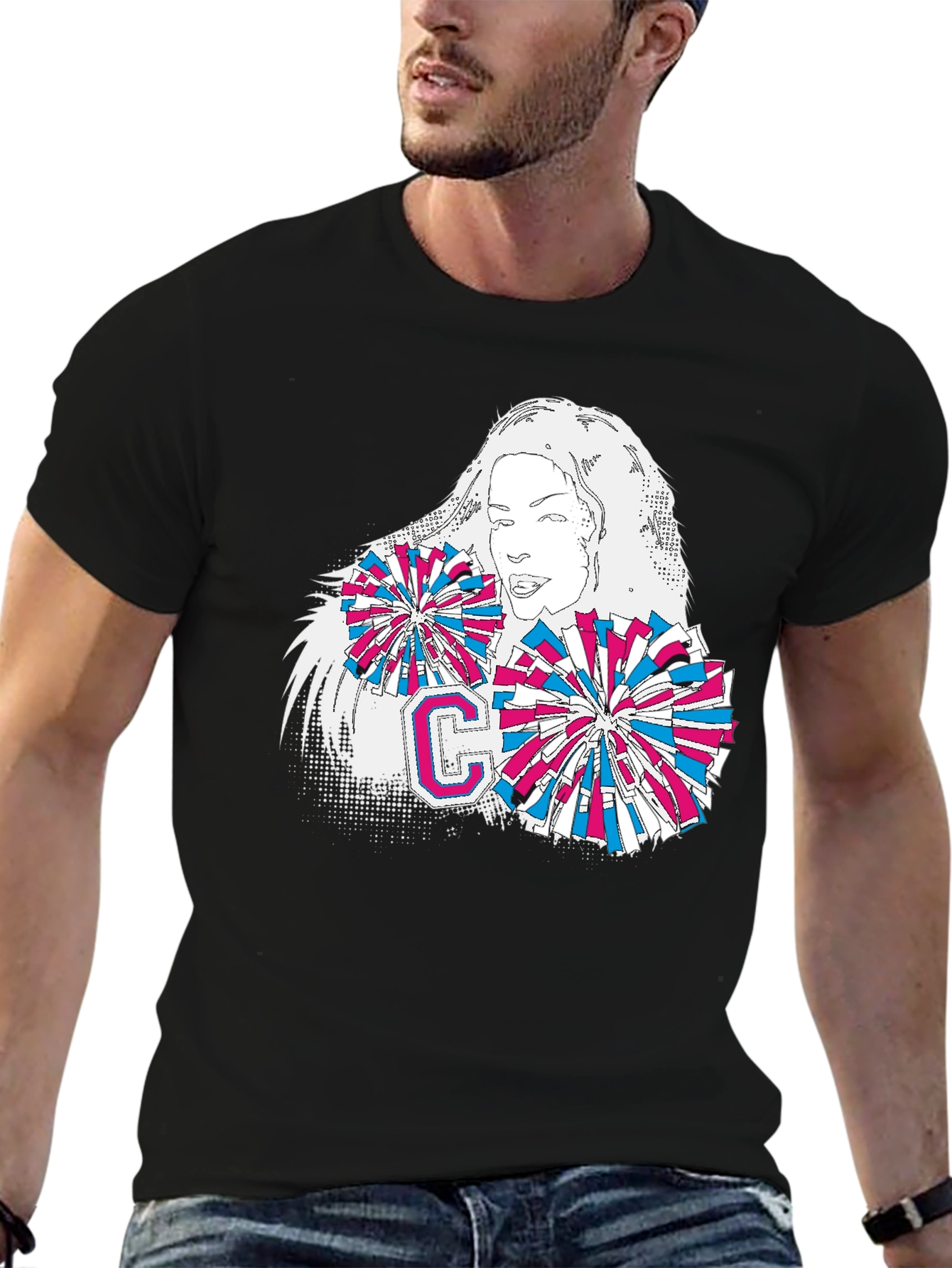 Black Cheerleader Graphic T-Shirt - Stylish Cotton Tee view 6