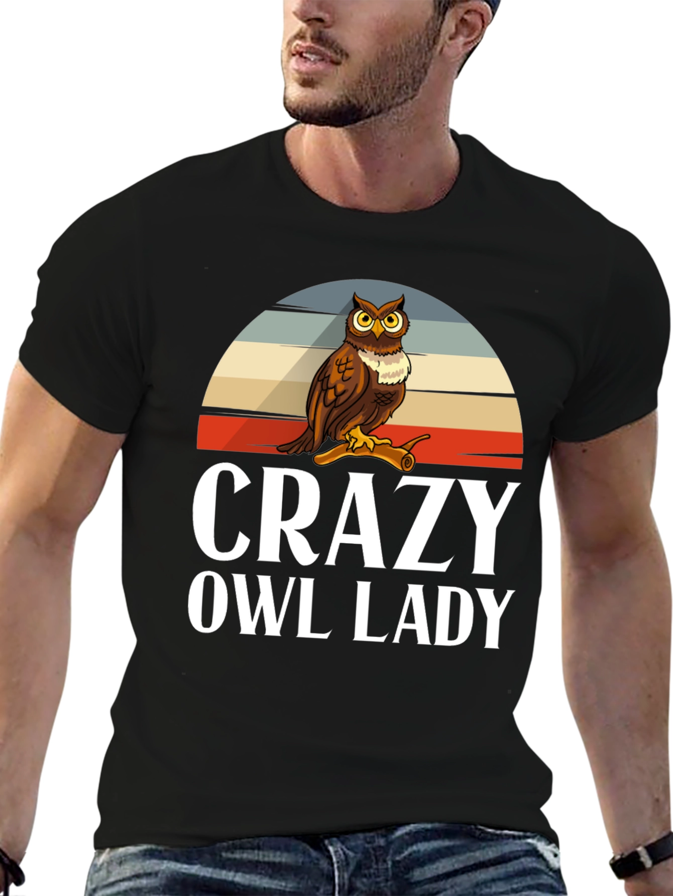 Black Crazy Owl Lady Graphic T-Shirt view 6