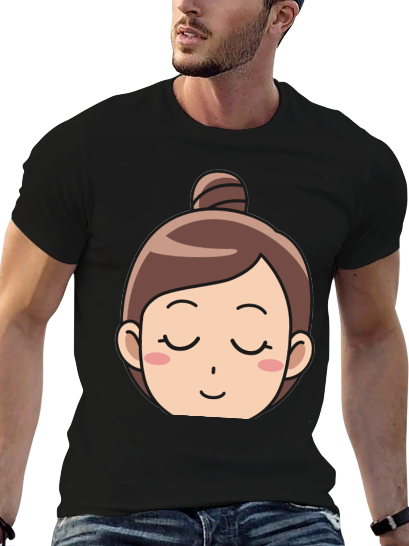 Black Cartoon Girl Face T-Shirt view 6