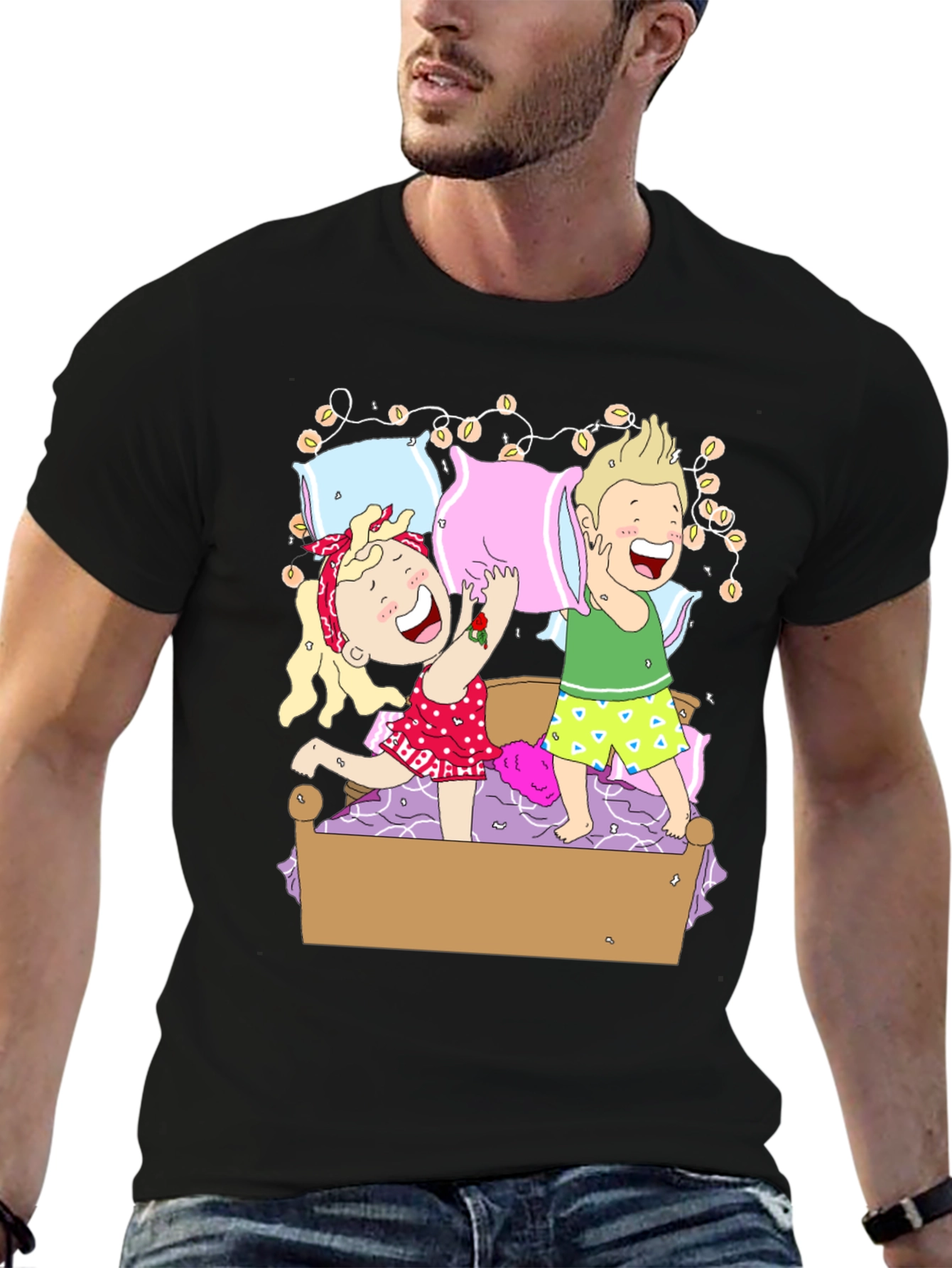 Black Pillow Fight T-Shirt view 6