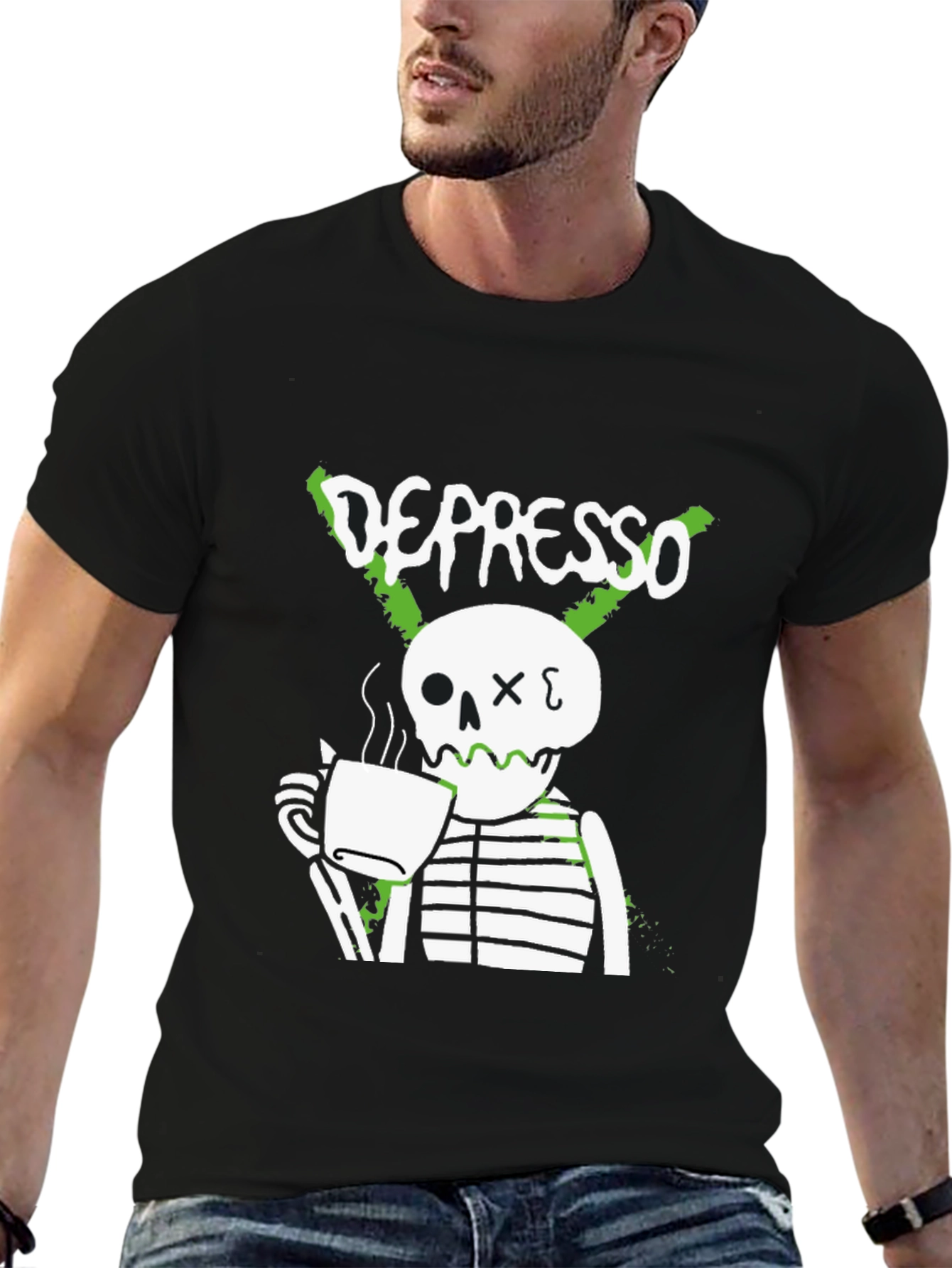 Black Depresso Skeleton Coffee T-Shirt - Funny Graphic Tee view 6