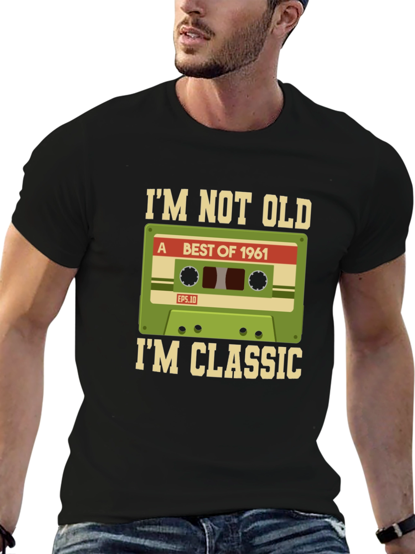 Black I'm Not Old, I'm Classic 1961 Cassette Tape T-Shirt view 6