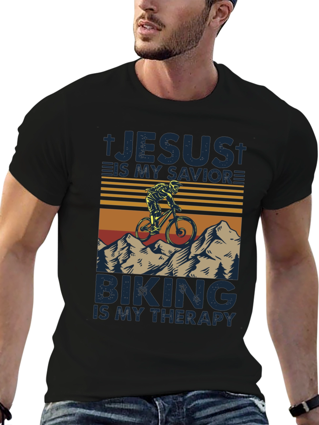 Jesus Is My Savior Biking Is My Therapy T-Shirt - 6