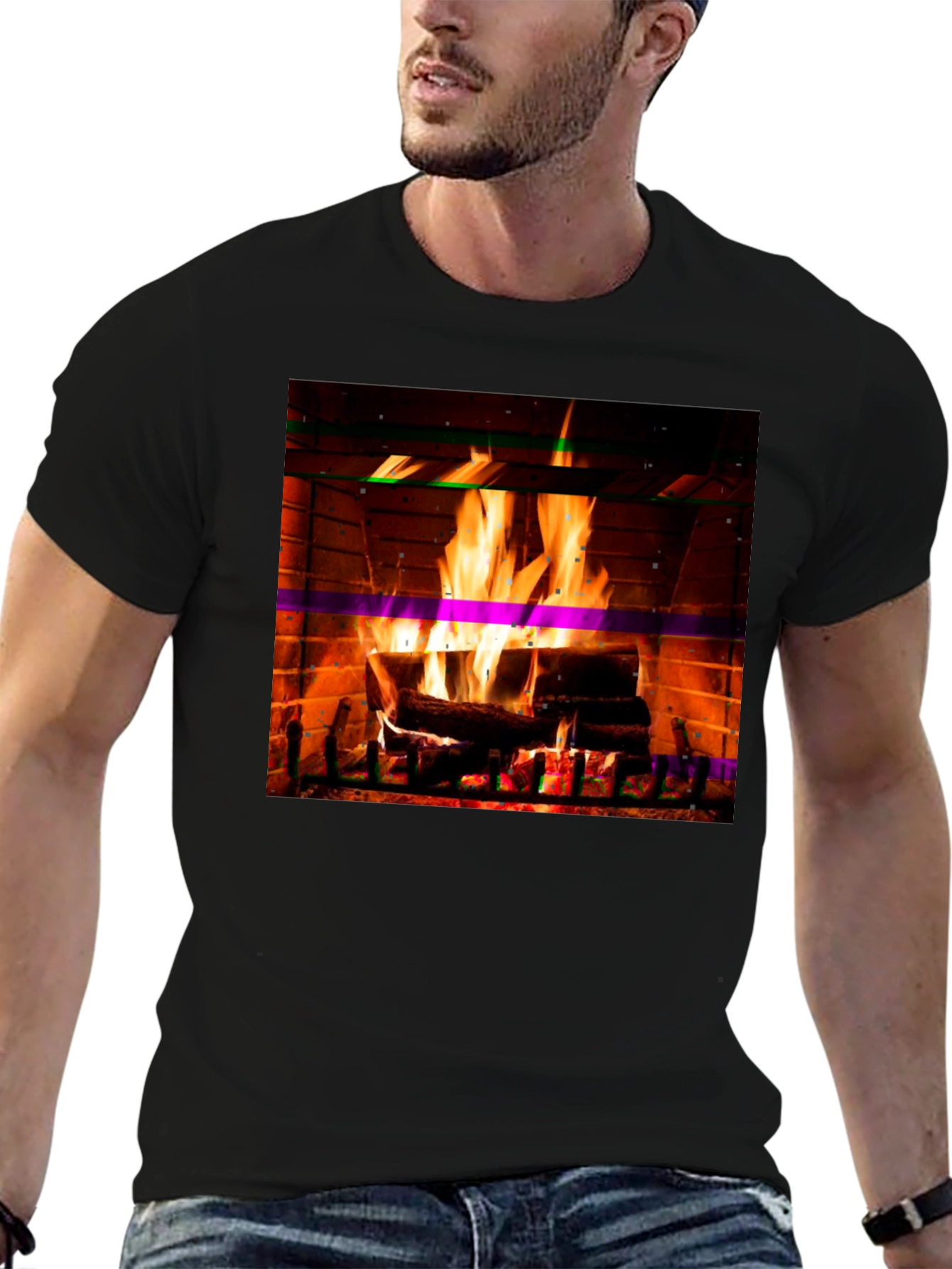 Black Cozy Fireplace Graphic T-Shirt view 6