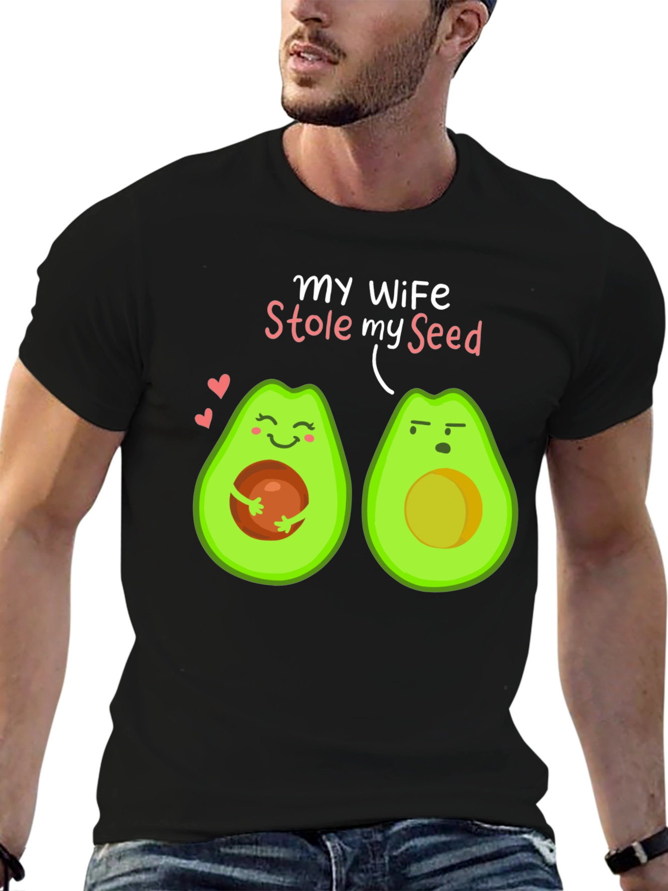Black Funny Avocado Couple T-Shirt - My Wife Stole My Seed view 6
