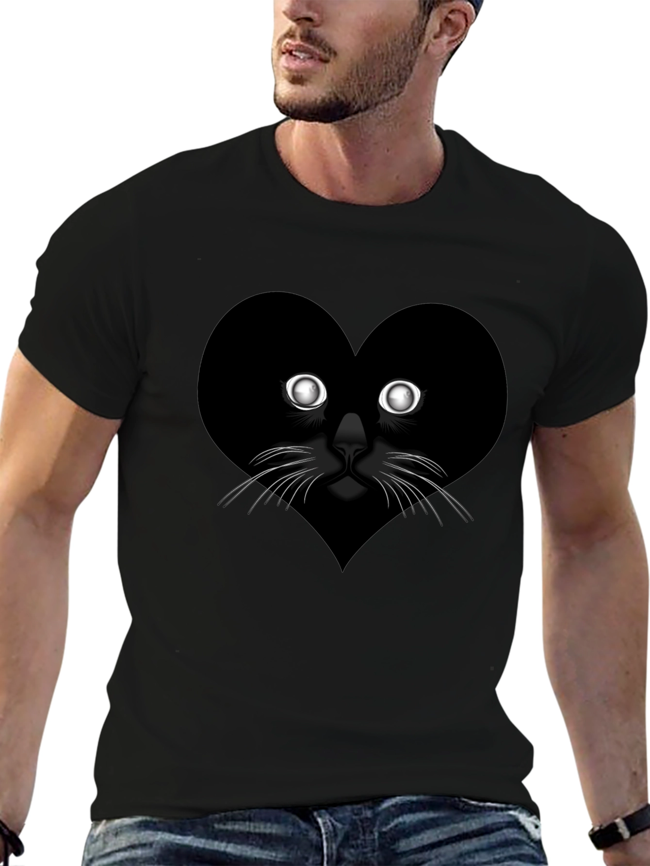 Black Heart Cat Graphic Tee - Black Casual T-Shirt view 6