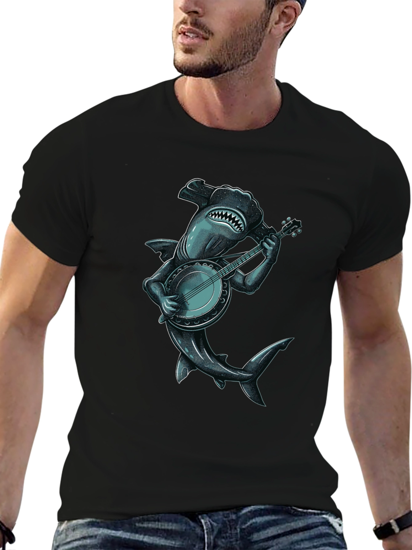 Black Shark Banjo Player Graphic Tee view 6