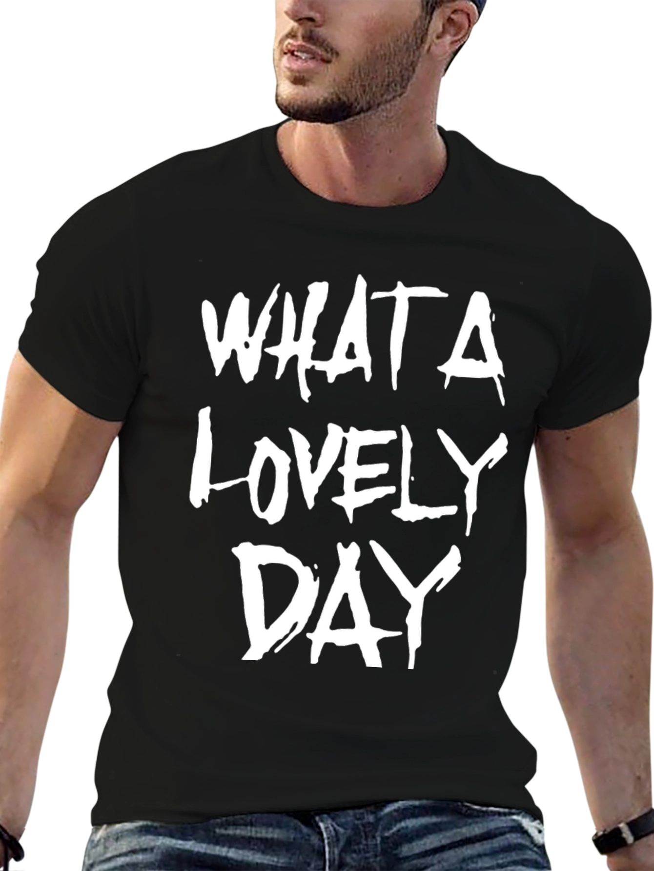 Black What A Lovely Day Graphic Tee - Black Cotton T-Shirt view 6