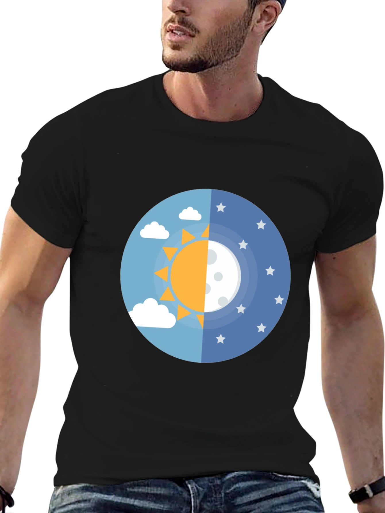 Black Day and Night Graphic Tee - Black Cotton Blend view 6