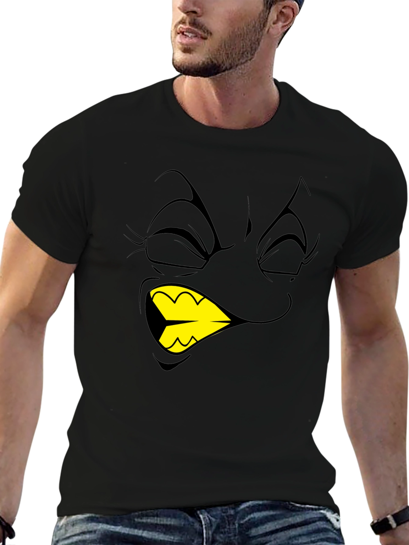 Black Cartoon Face Graphic T-Shirt - Black view 6
