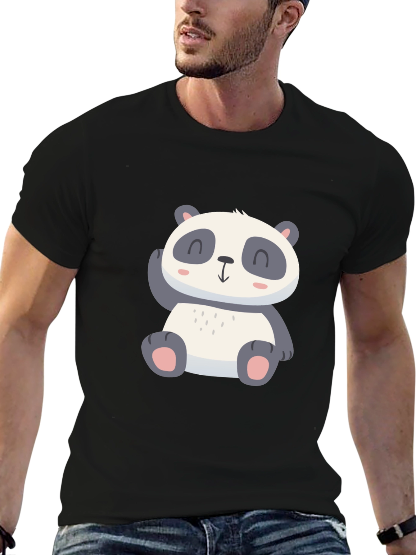 Black Cute Panda Graphic Tee - Soft Cotton Blend view 6