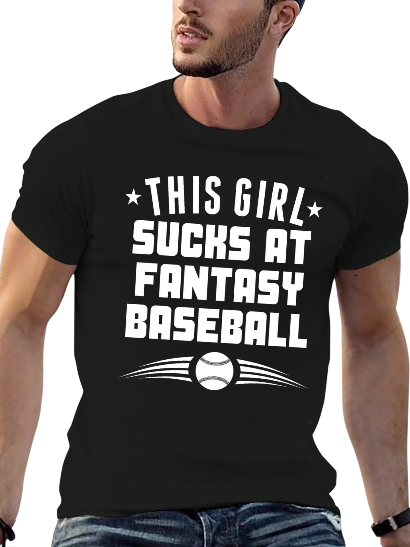 Black Funny Fantasy Baseball T-Shirt - Sucks at Baseball view 6