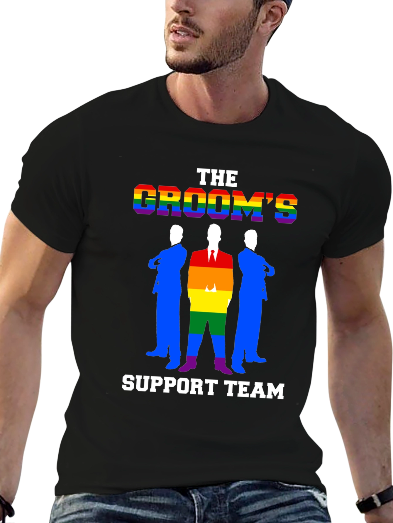 Black Groom's Support Team T-Shirt - LGBTQ+ Pride Wedding Tee view 6
