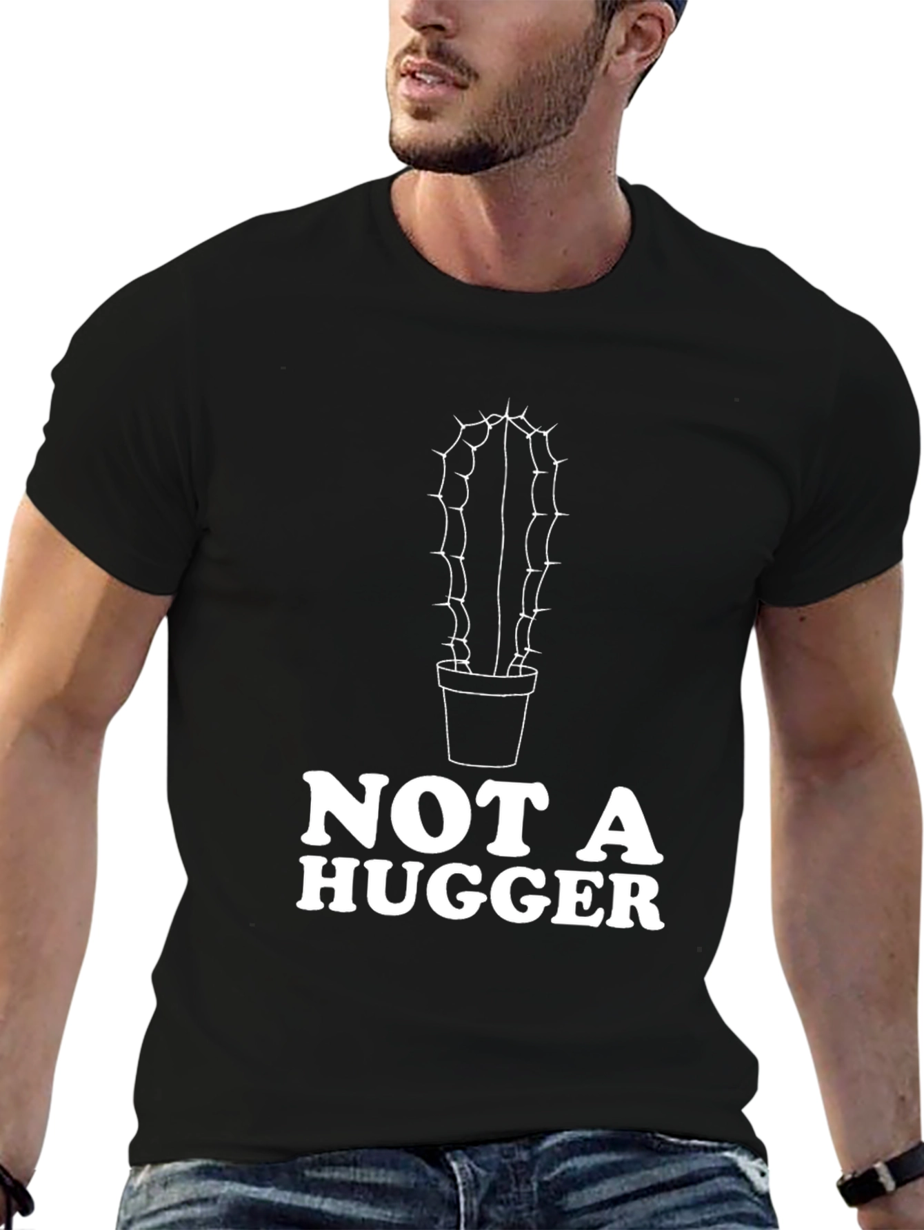 Black Not A Hugger Graphic Tee - Cactus Humor Shirt view 6