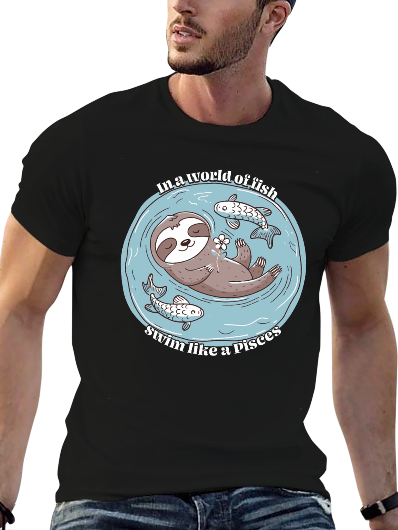 Black Sloth Pisces T-Shirt - In a World of Fish view 6