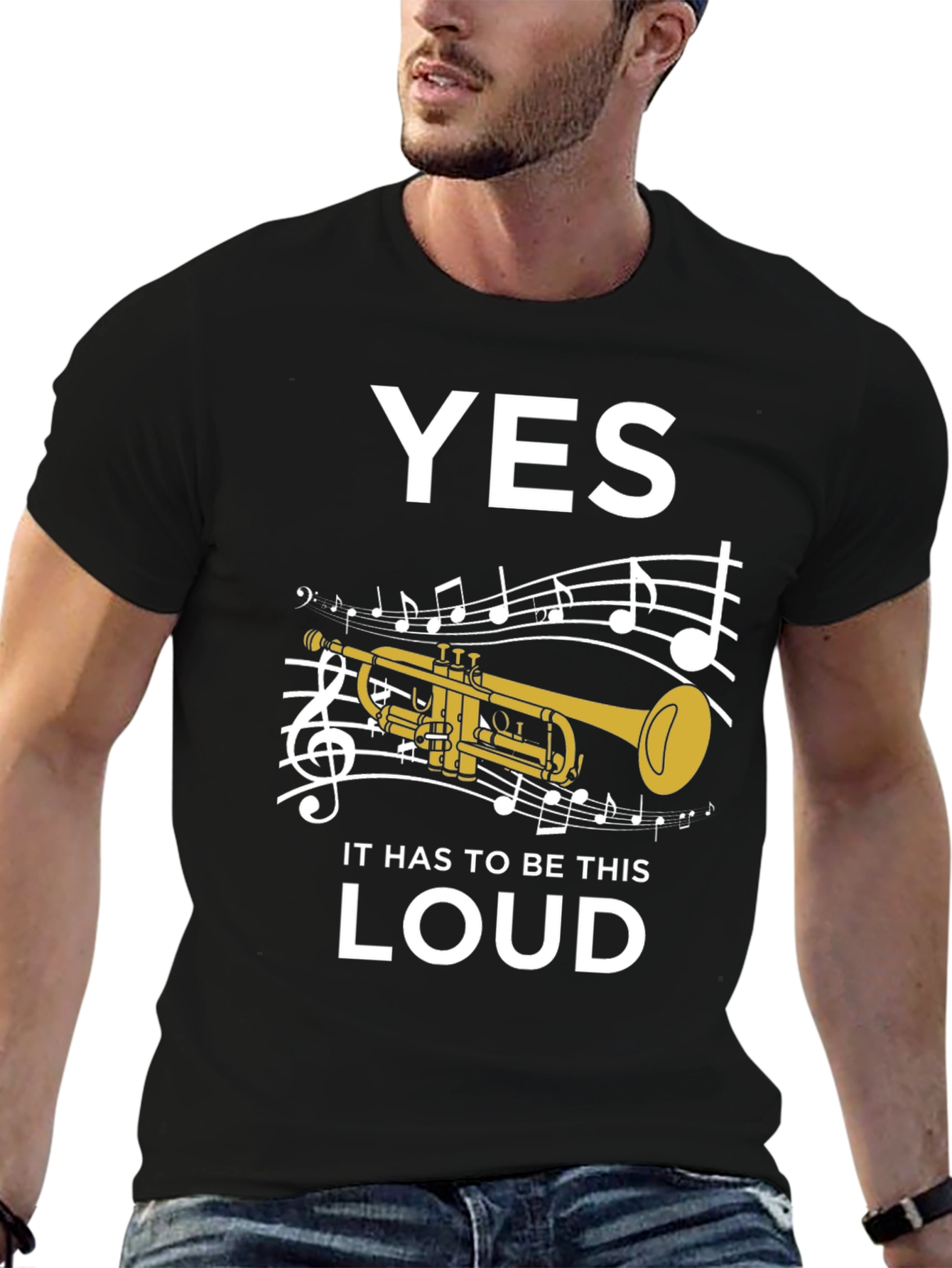 Black Funny Trumpet Musician Loud Music T-Shirt view 6