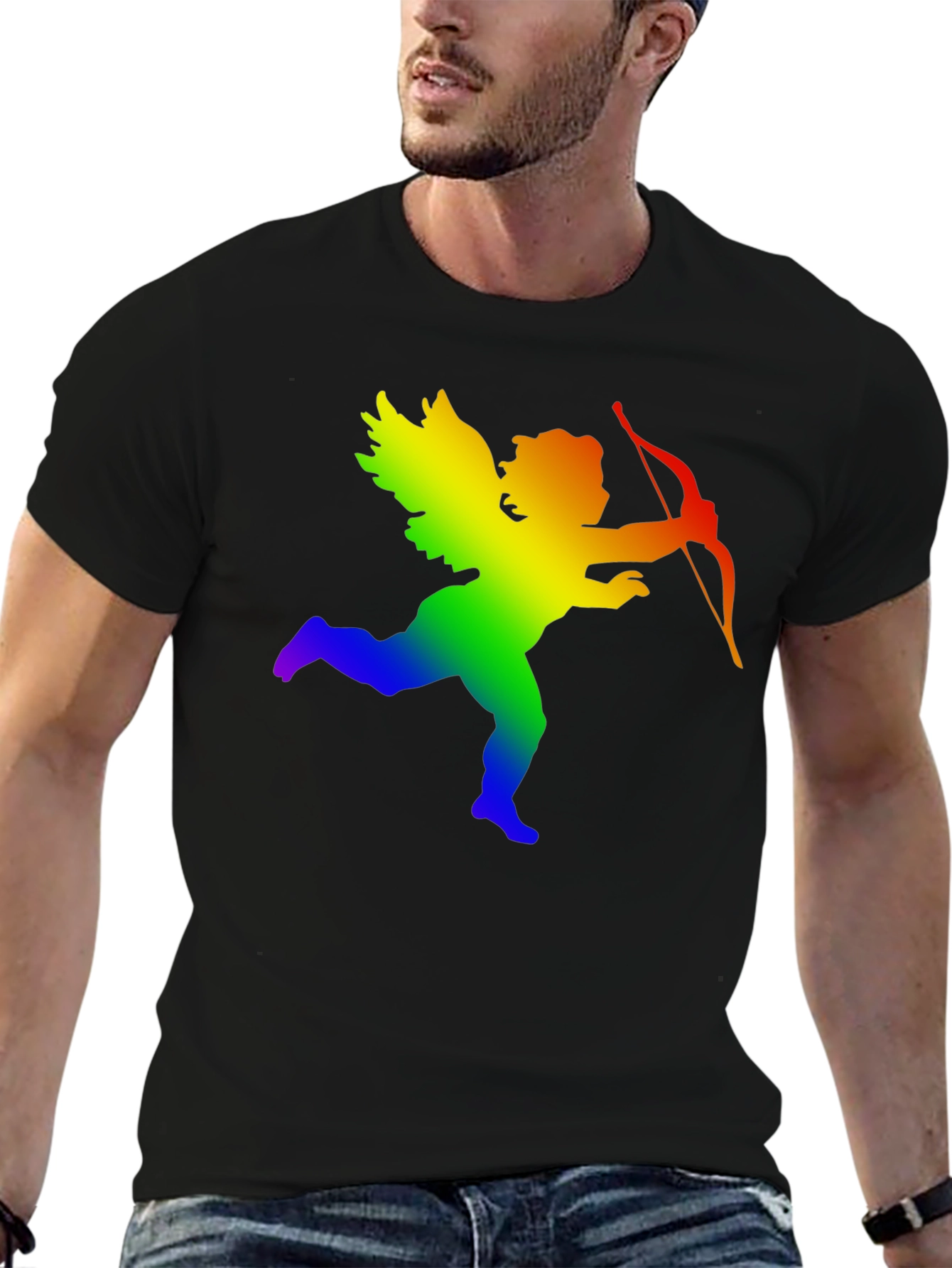 Black Rainbow Cupid Graphic Tee - Black view 6