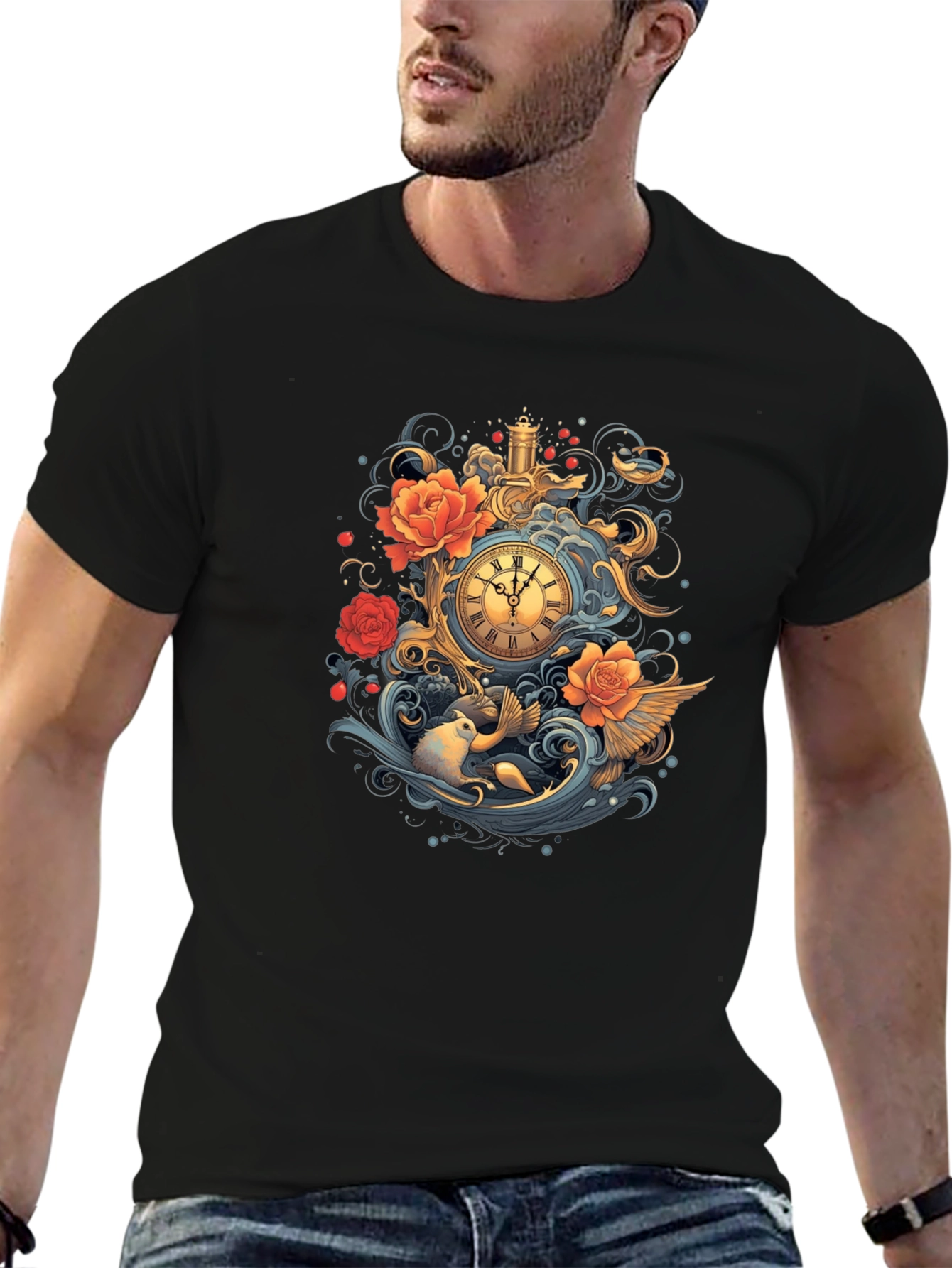 Black Whimsical Clockwork T-Shirt view 6