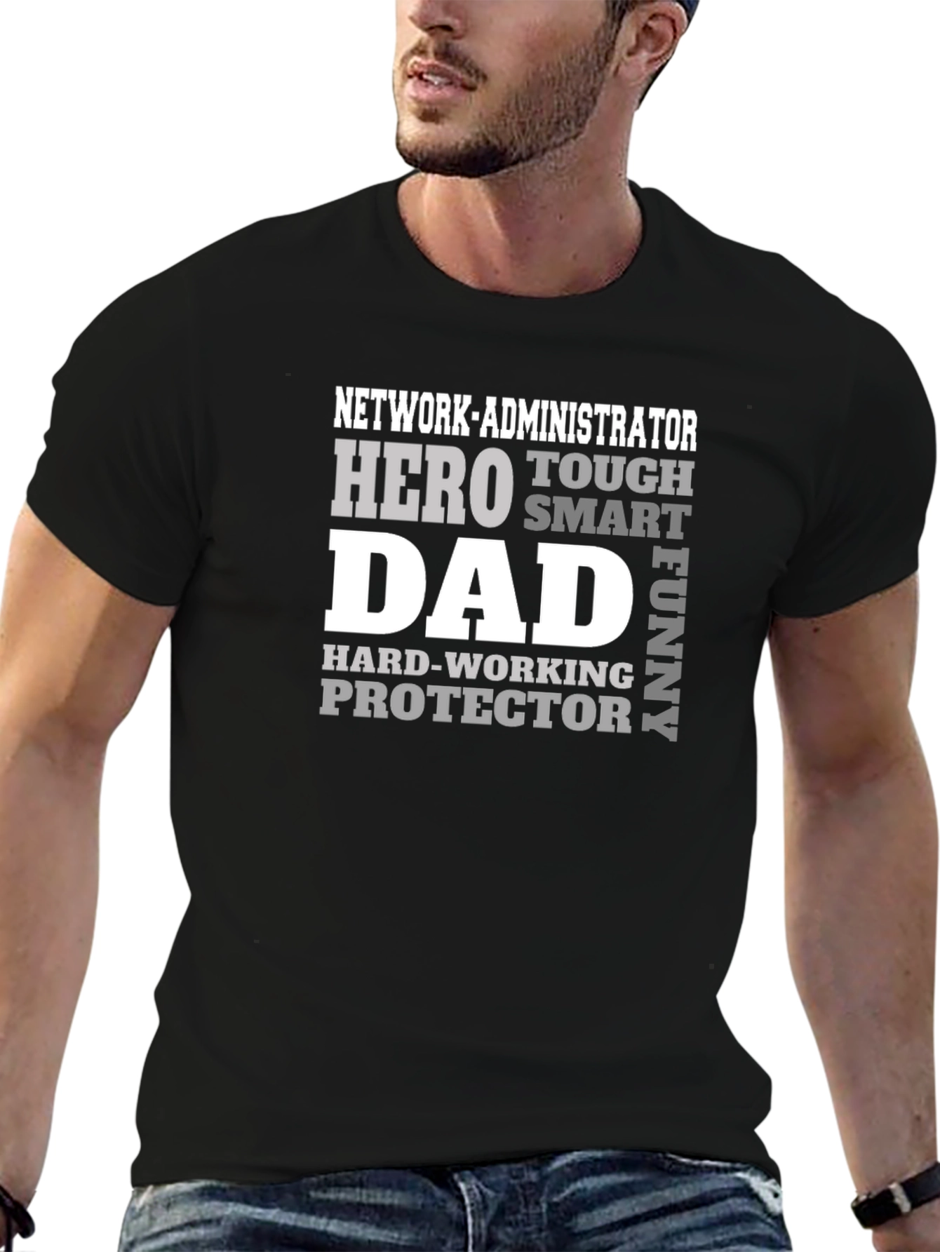 Black Network Admin Dad T-Shirt - Hero Protector Funny view 6