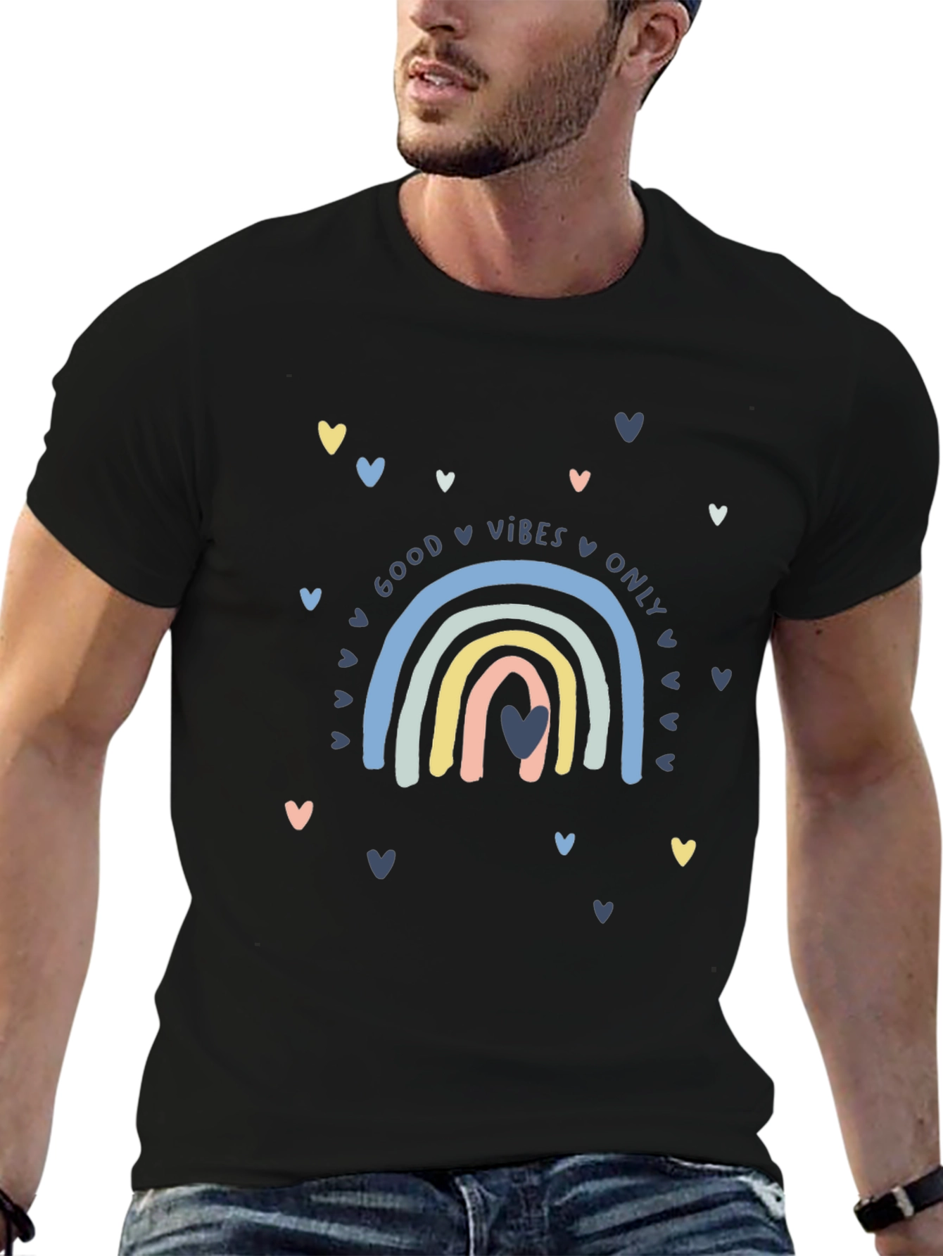 Black Good Vibes Rainbow Graphic Tee - Black view 6