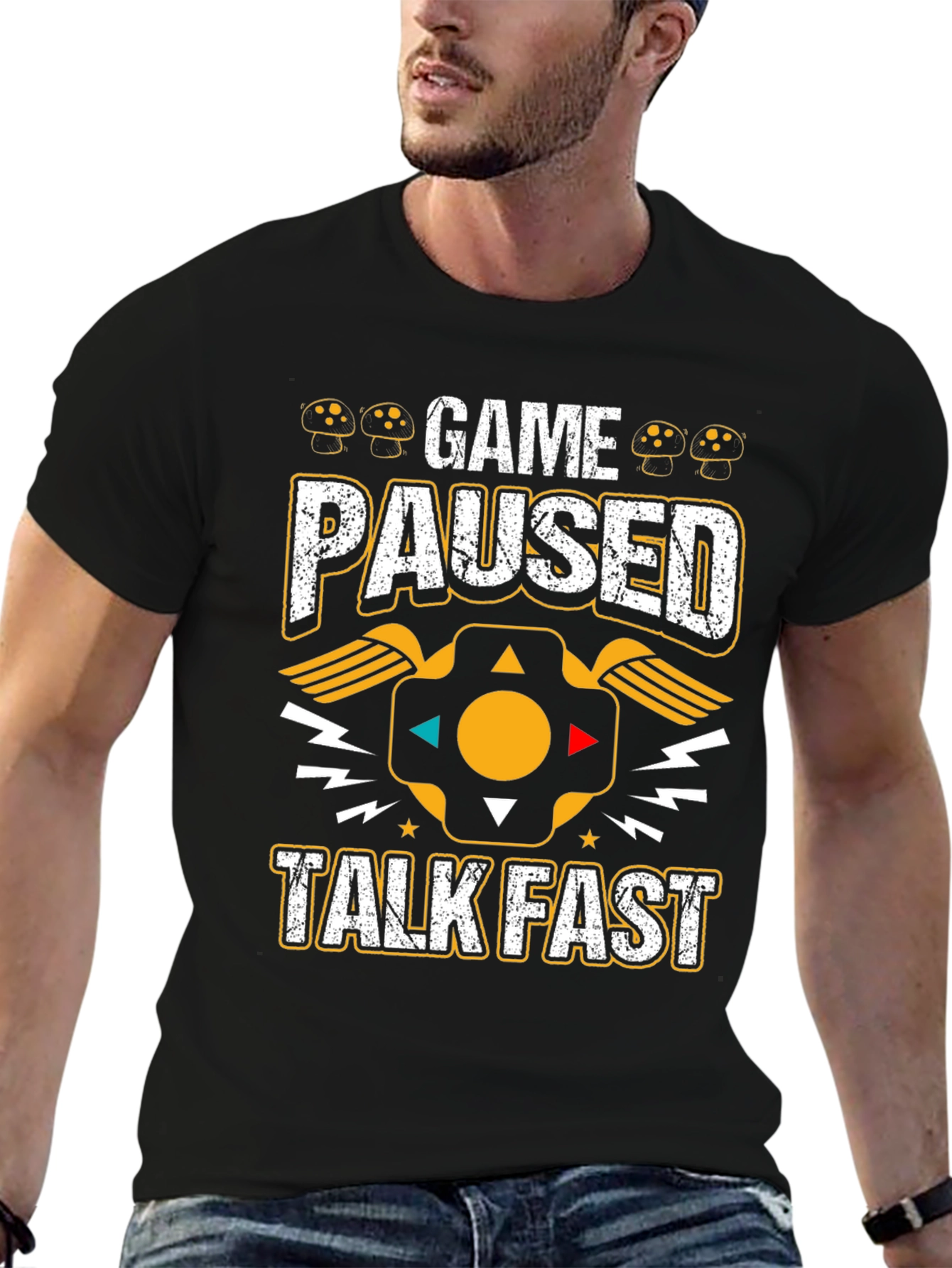 Black Game Paused Talk Fast T-Shirt view 6