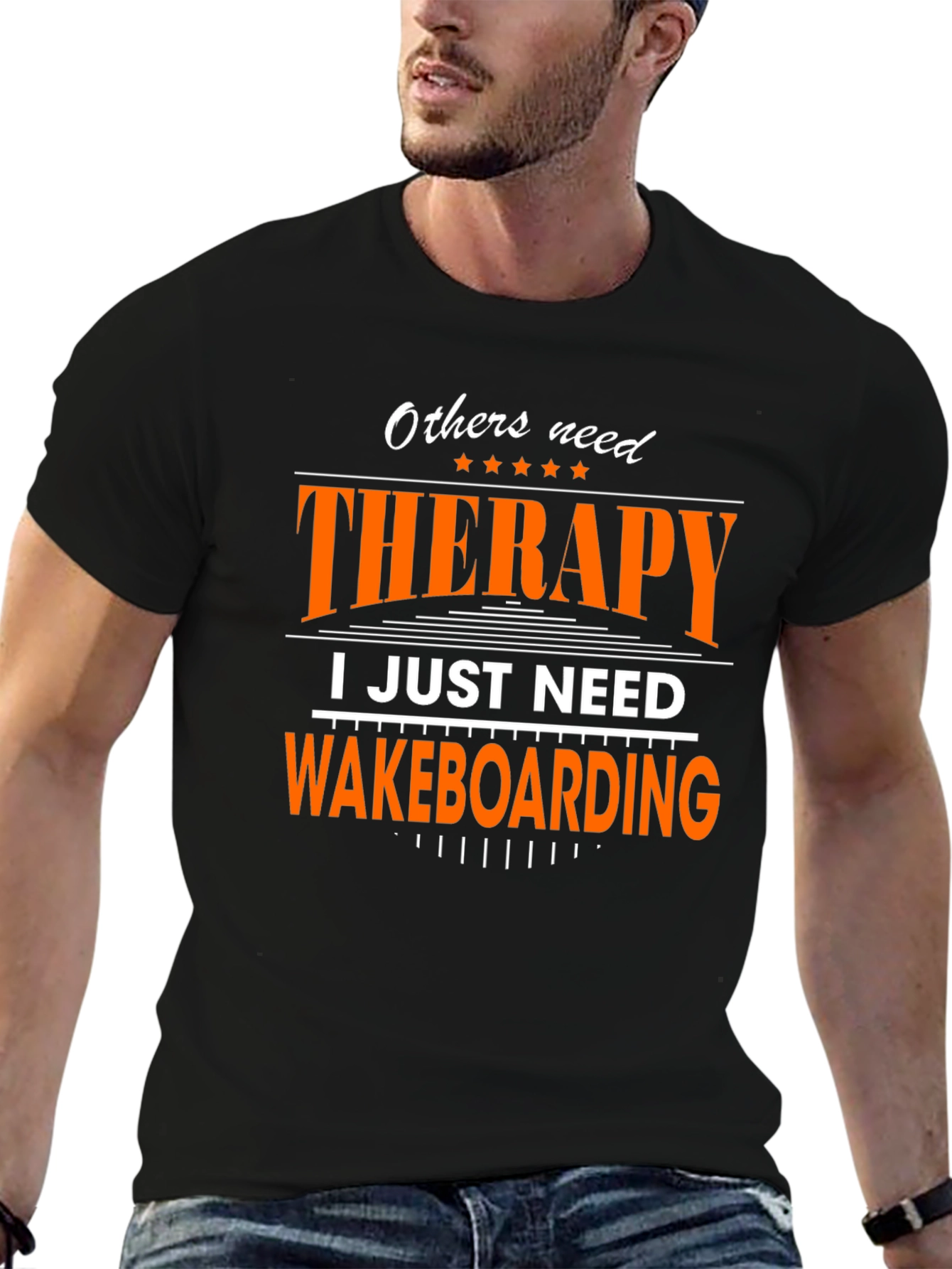 Black Wakeboarding Therapy T-Shirt - Funny Water Sports Tee view 6