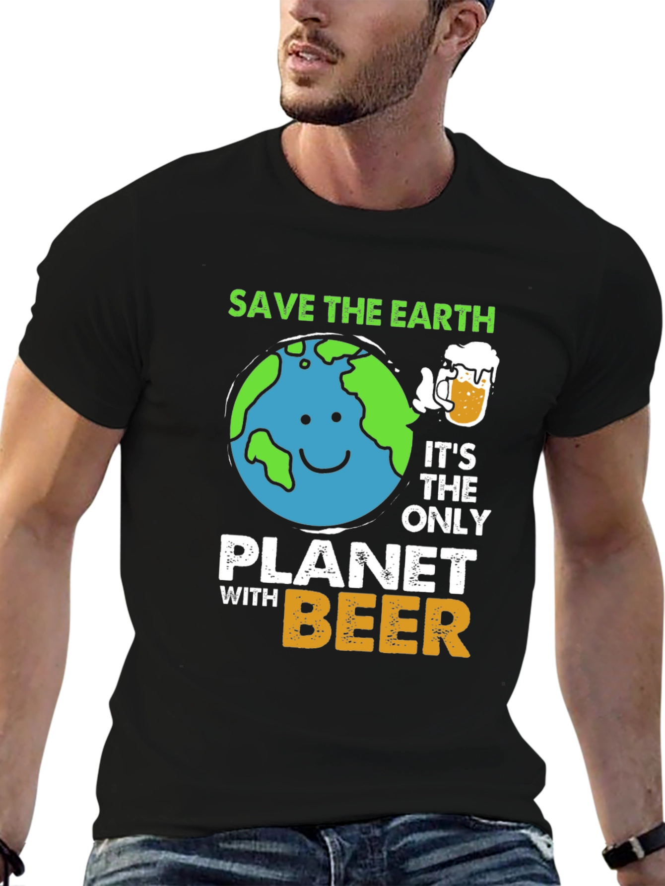 Black Save The Earth Planet Beer T-Shirt view 6