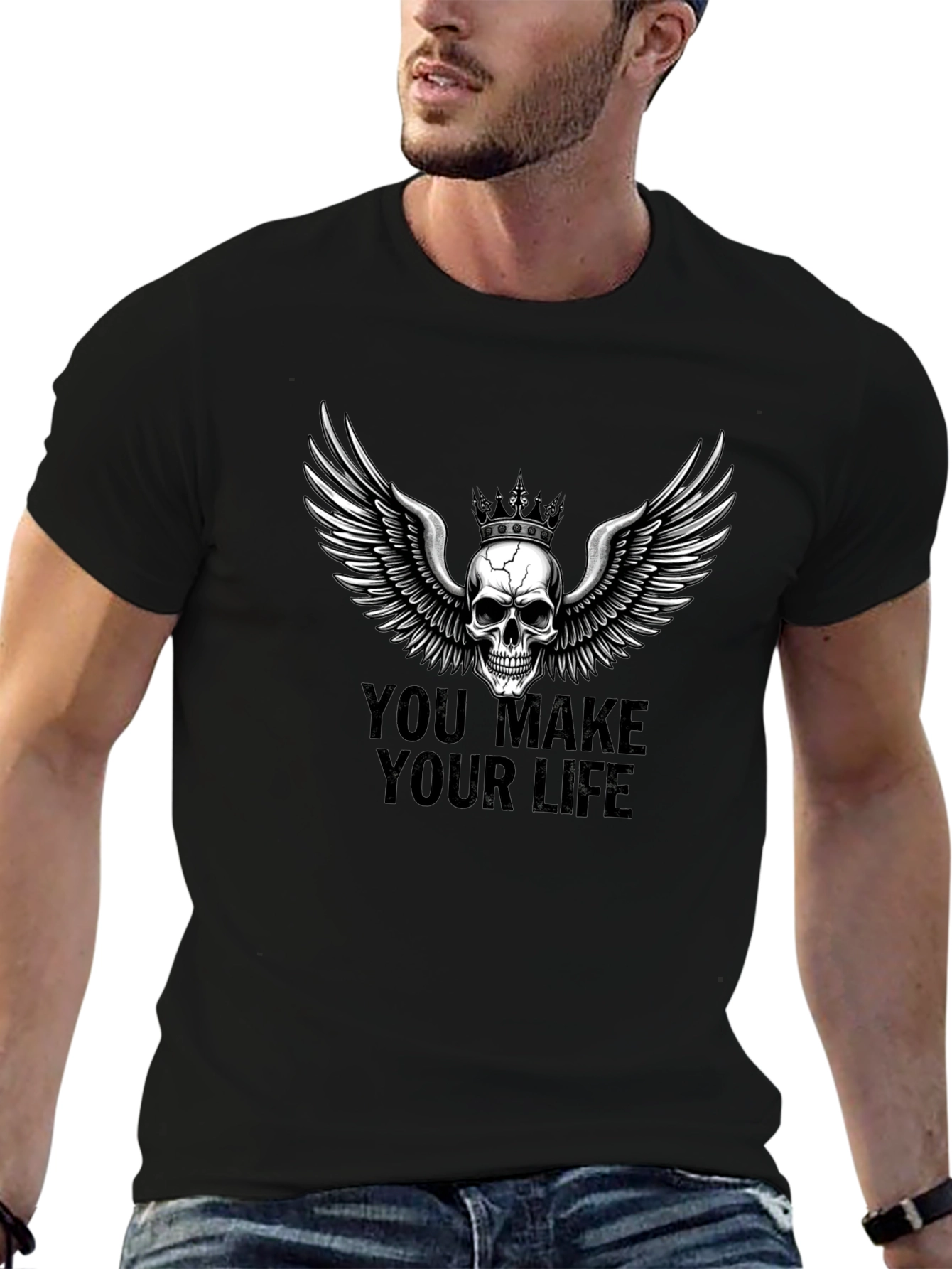 Black Skull Wings Graphic Tee - You Make Your Life view 6