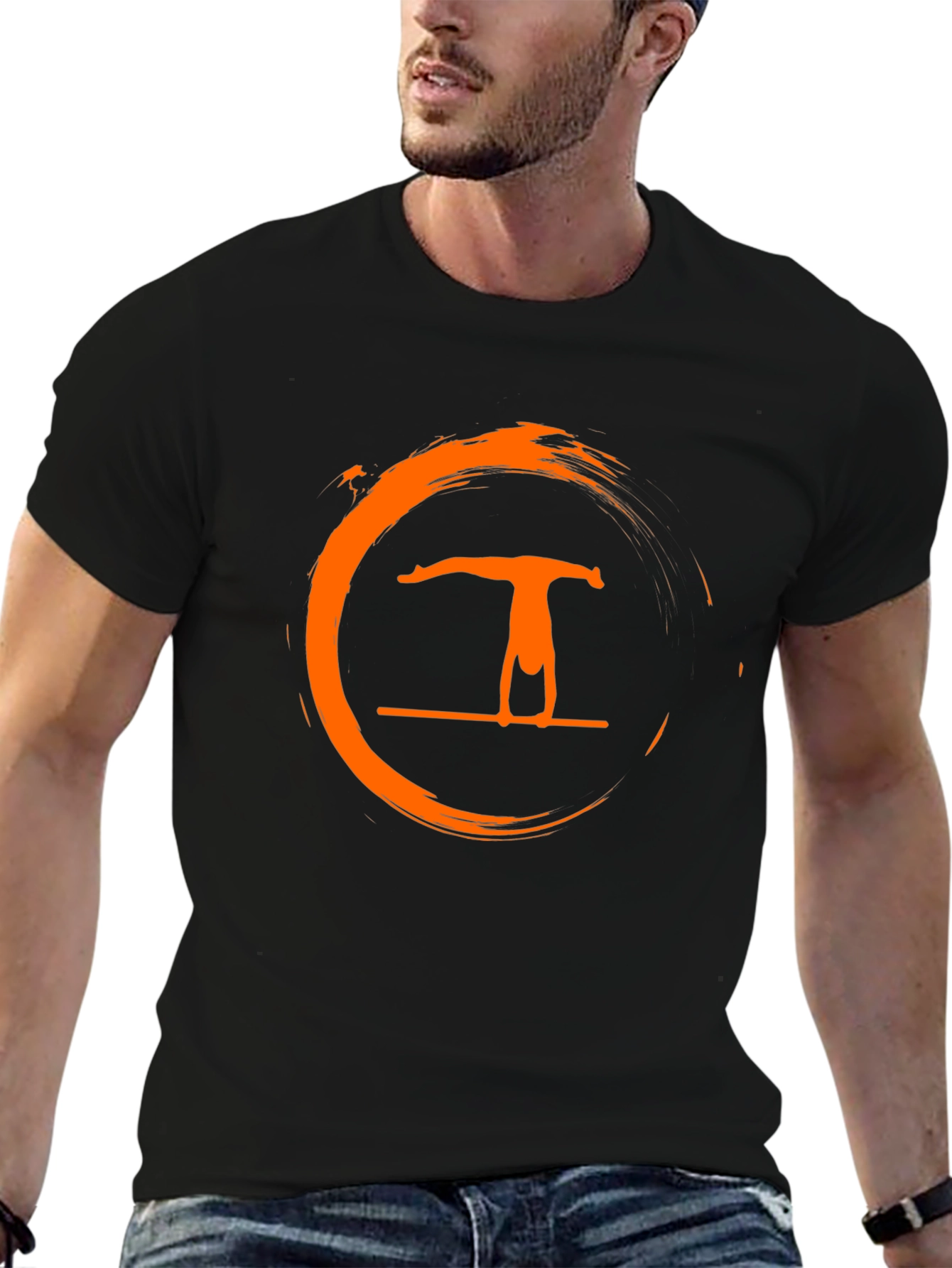 Black Black T-Shirt with Gymnastics Orange Circle Graphic view 6