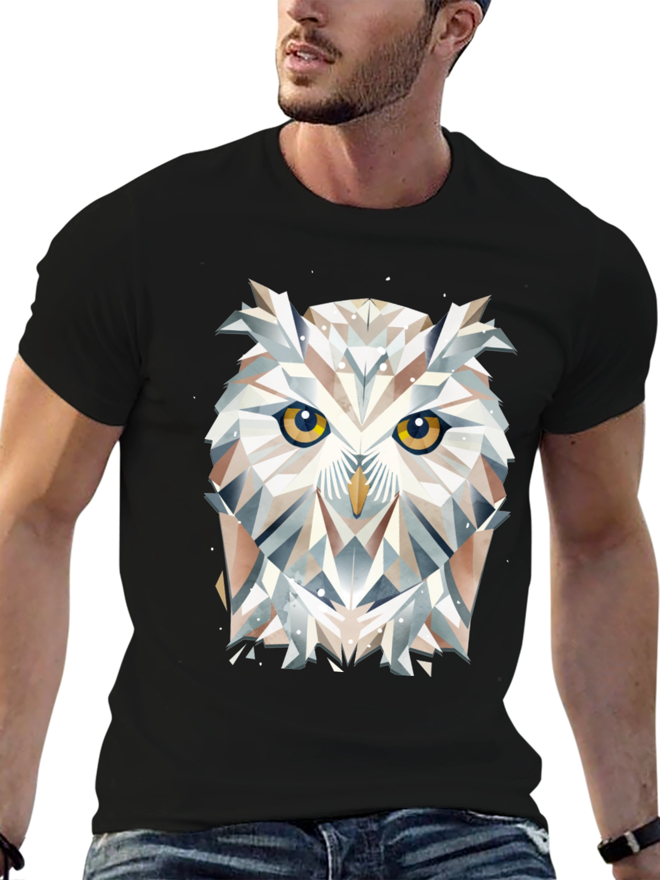 Black Geometric Owl Graphic Black T-Shirt view 6