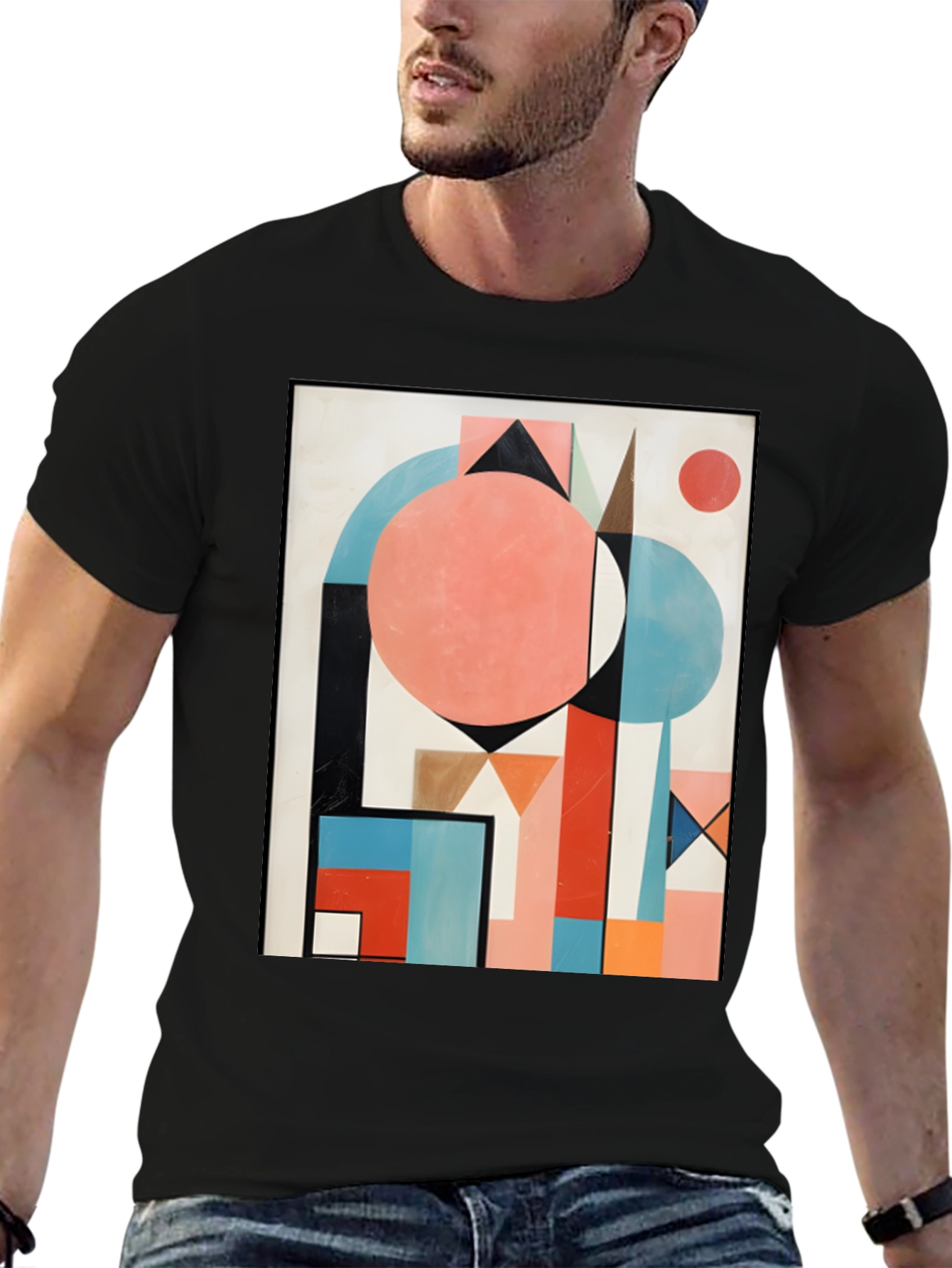 Black Abstract Geometric Art T-Shirt - Modern Graphic Tee view 6