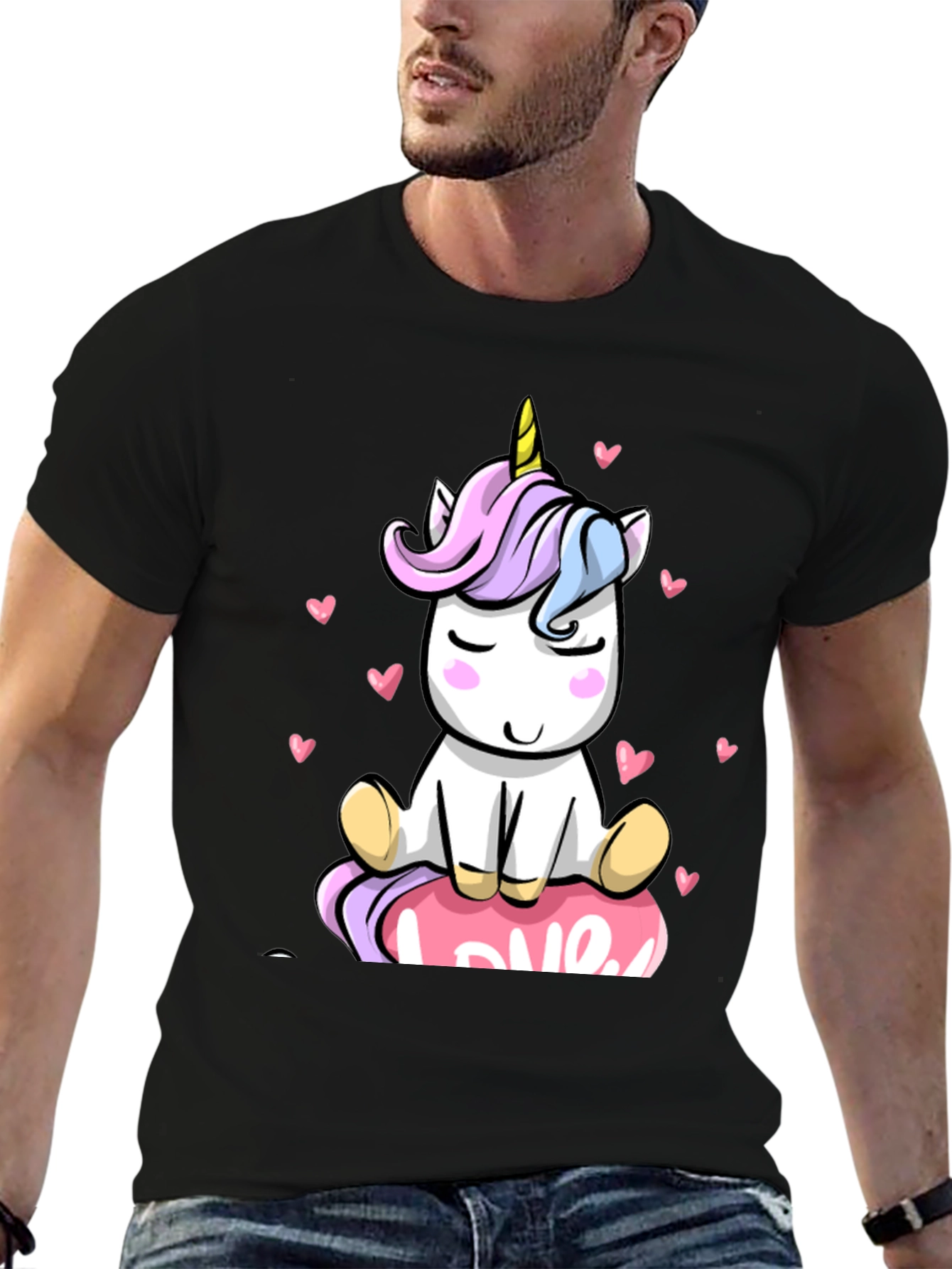 Black Unicorn Love T-Shirt Cute Graphic Tee view 6