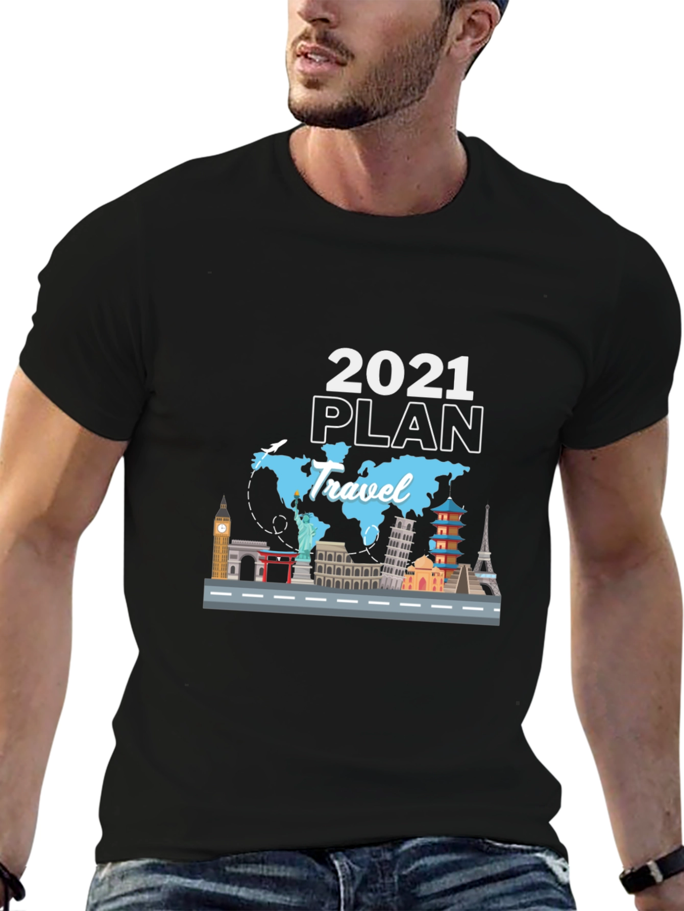 Black 2021 Travel Plan Black T-Shirt view 6