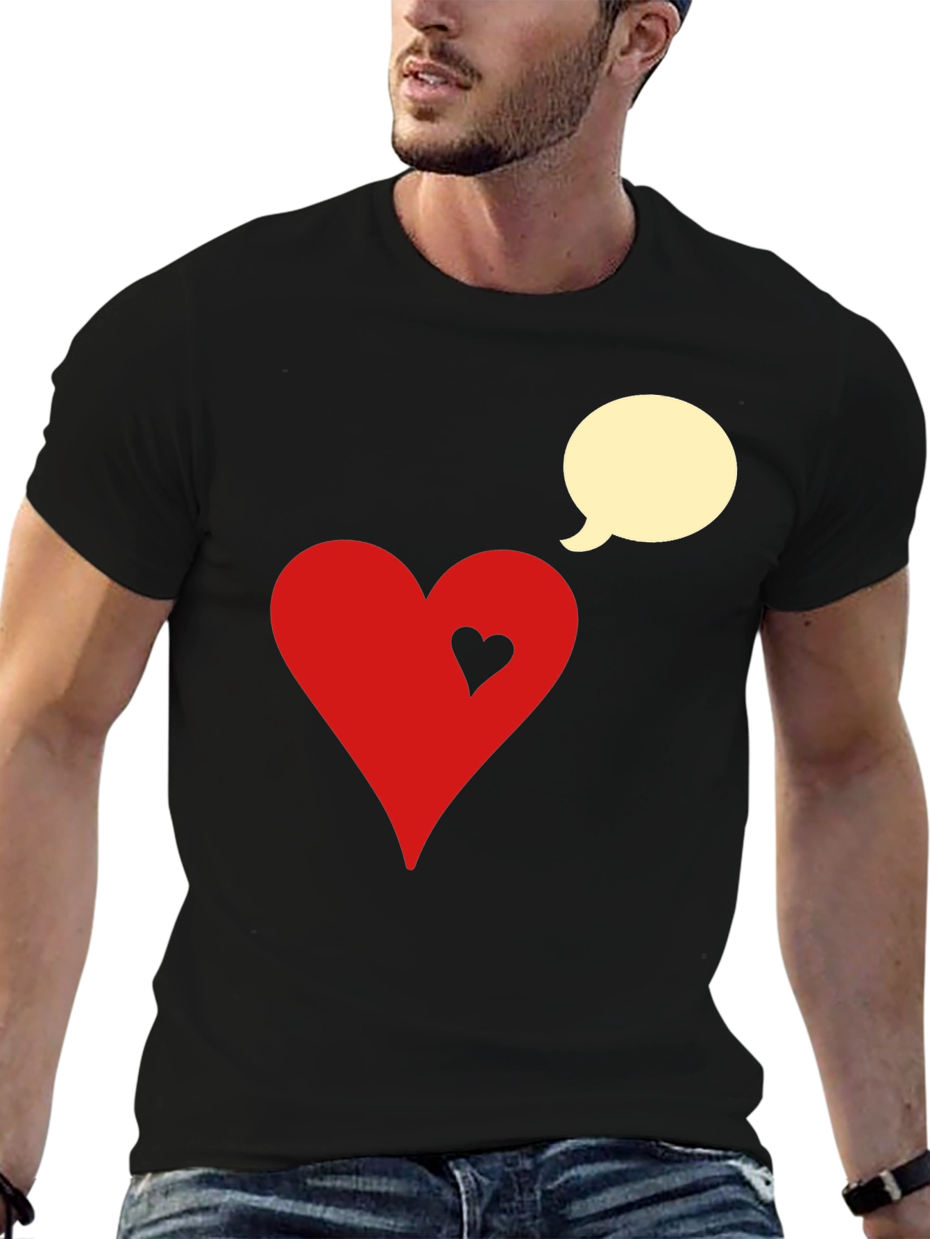 Black Heart & Bubble Graphic Tee - Black Cotton Blend view 6