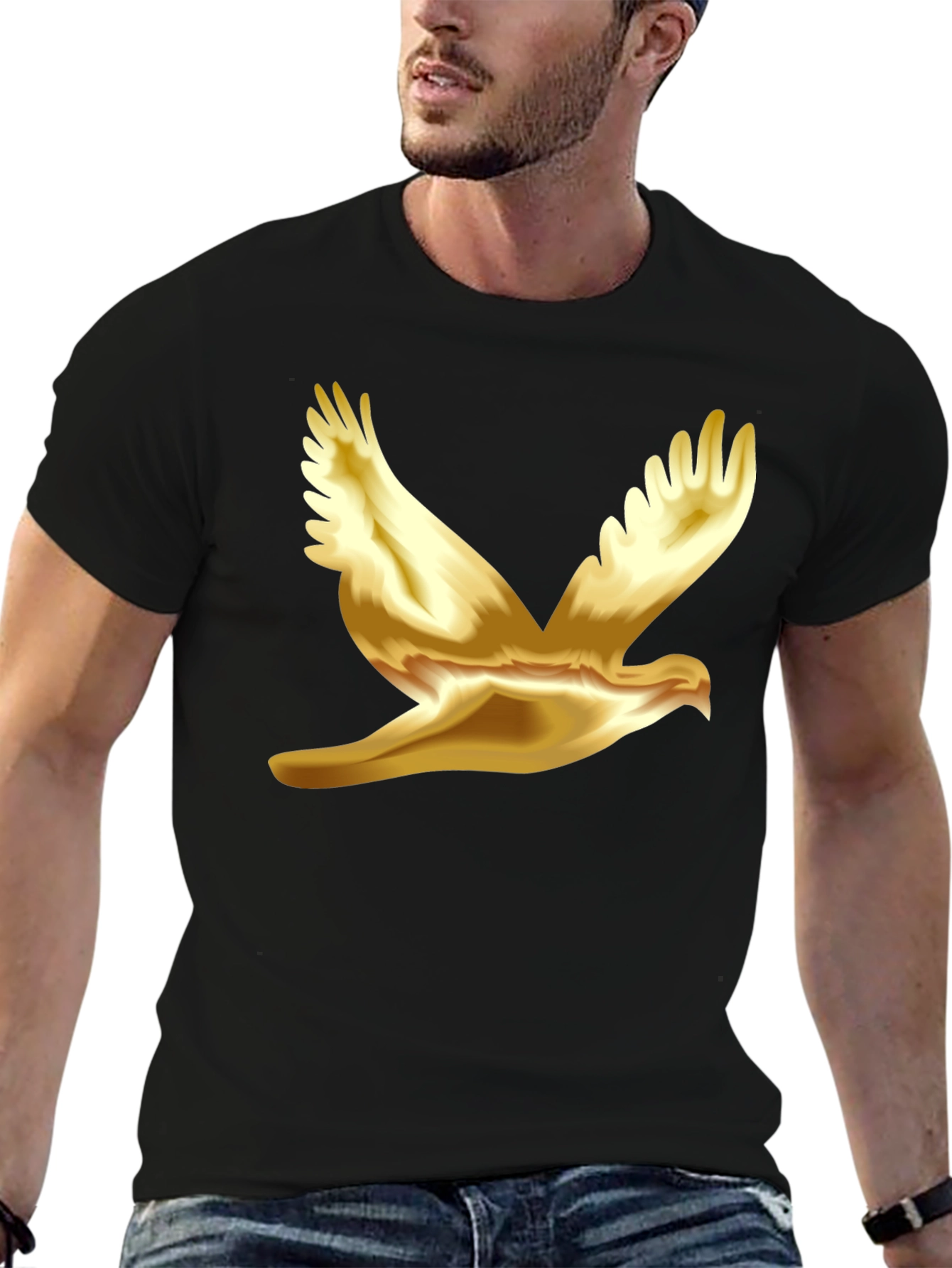 Black Golden Dove Graphic Black T-Shirt view 6