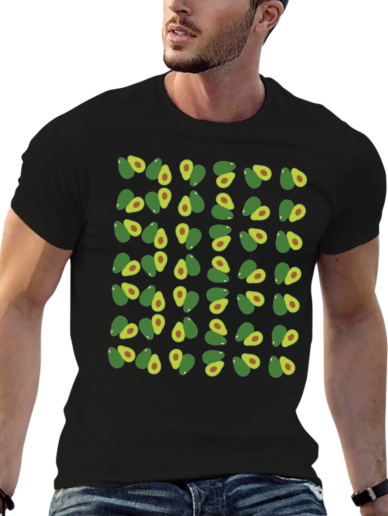 Black Avocado Pattern T-Shirt - Trendy & Comfortable view 6